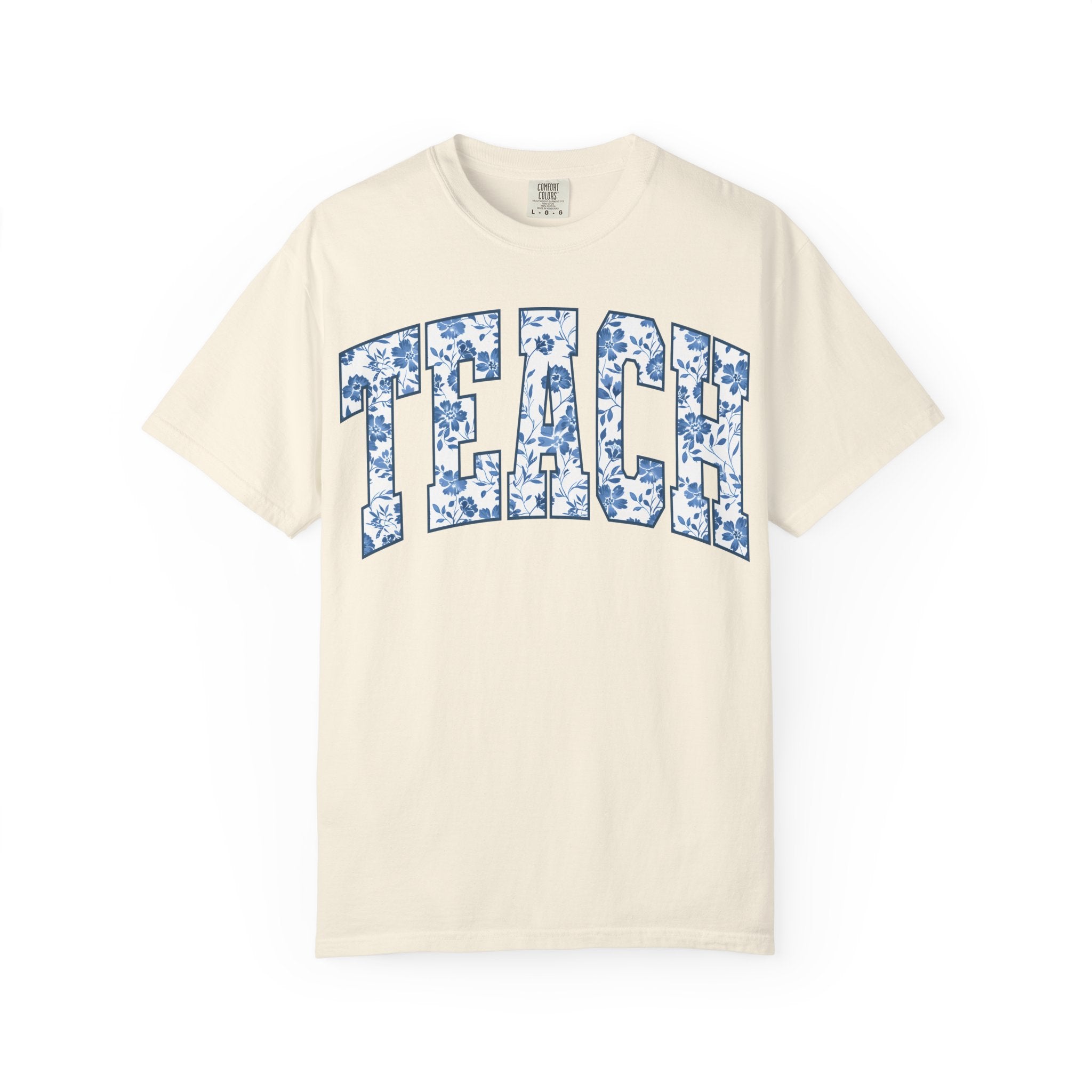 Teacher Floral Arch T-Shirt — 'TEACH' Blue Floral Print Tee