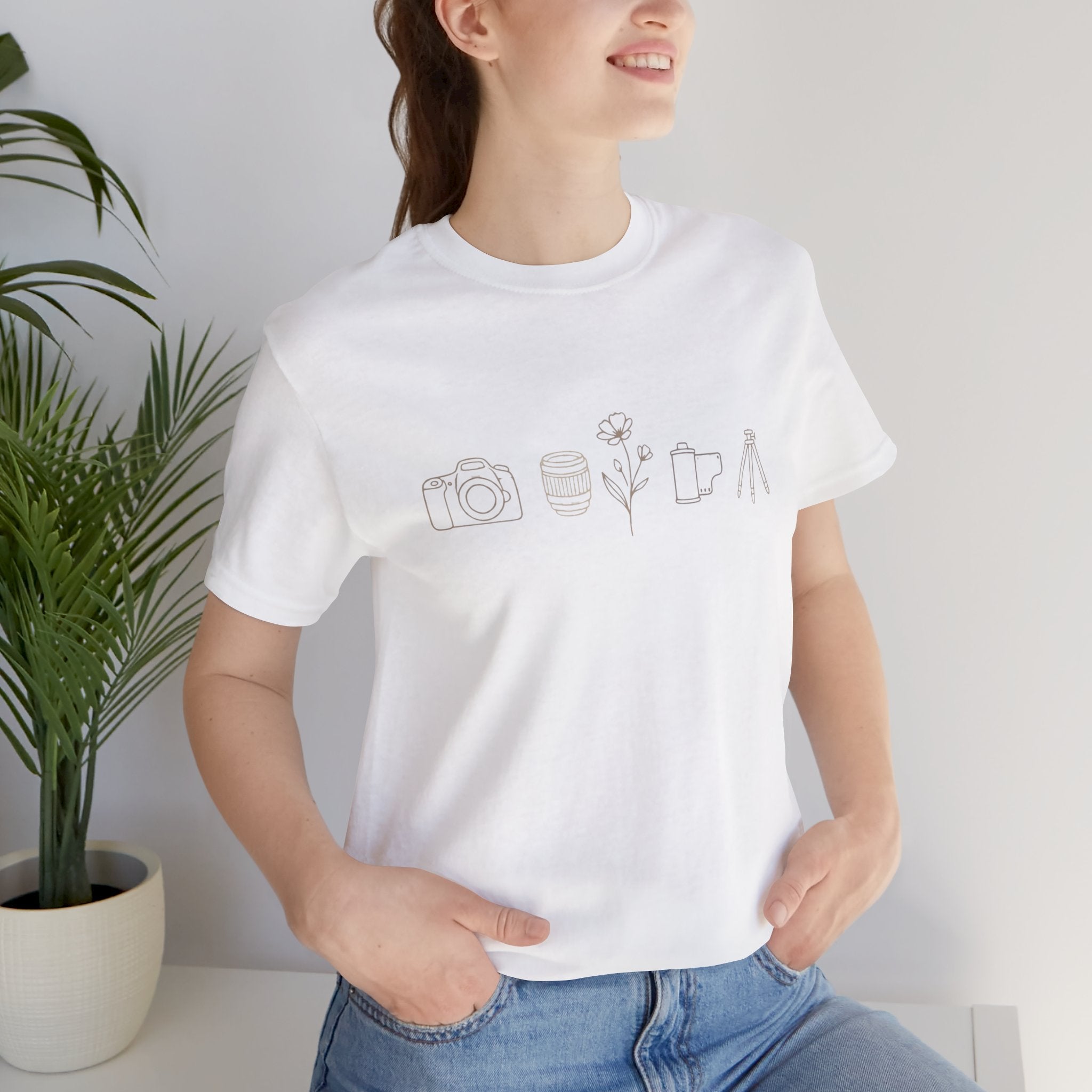 Photography Icons Tee — Minimal Camera, Film, Flower & Tripod Graphic Shirt