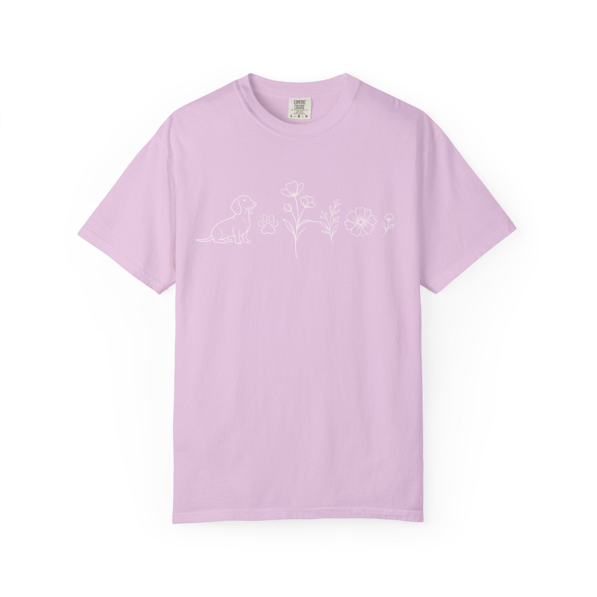 Floral Dachschund Line Art T-Shirt — Minimal Dog & Wildflower Tee