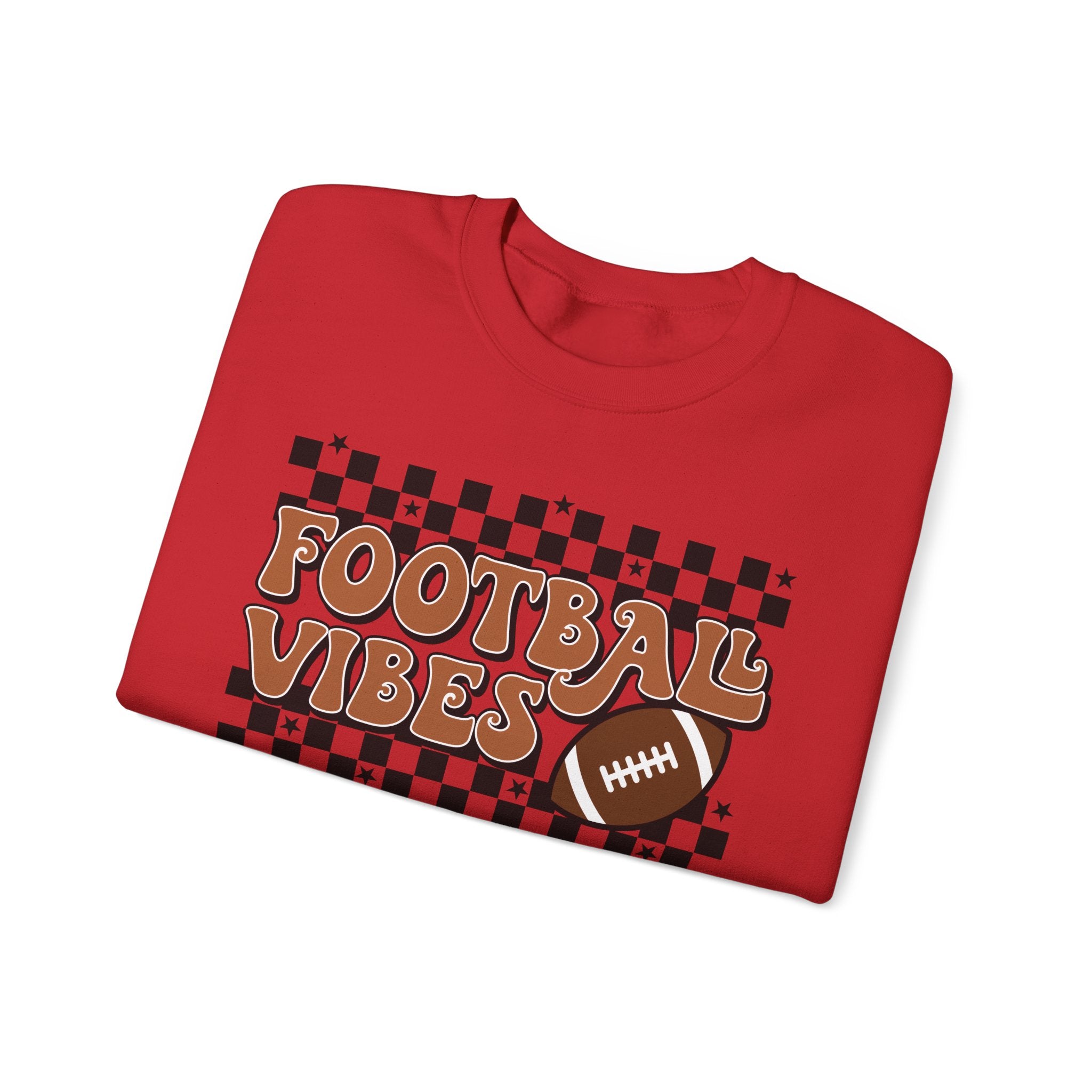 Football Vibes Crewneck Sweatshirt — Retro Checkerboard Football Graphic