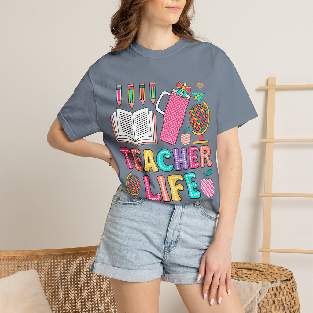 Teacher Life T-Shirt — Colorful School Supplies Graphic Tee