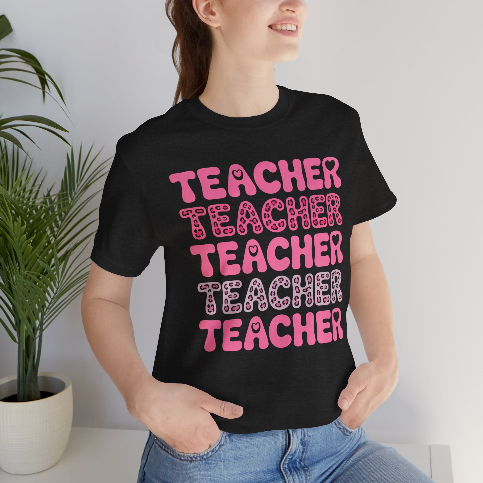 Teacher Repeating Pink Typography T‑Shirt