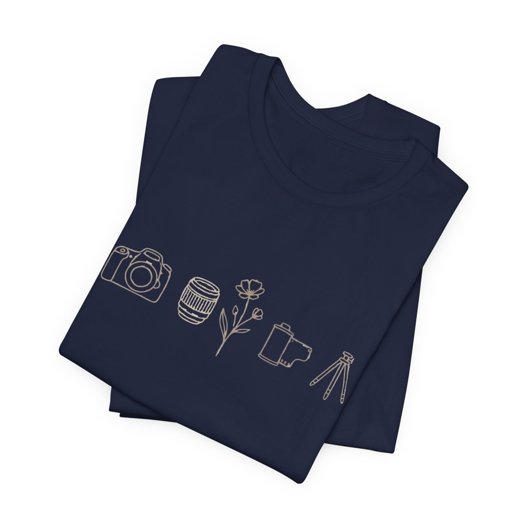 Photography Icons Tee — Minimal Camera, Film, Flower & Tripod Graphic Shirt