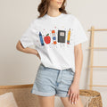 Cute School Supplies Teacher T-Shirt — Happy Apple, Crayon & Pencil Graphic Tee