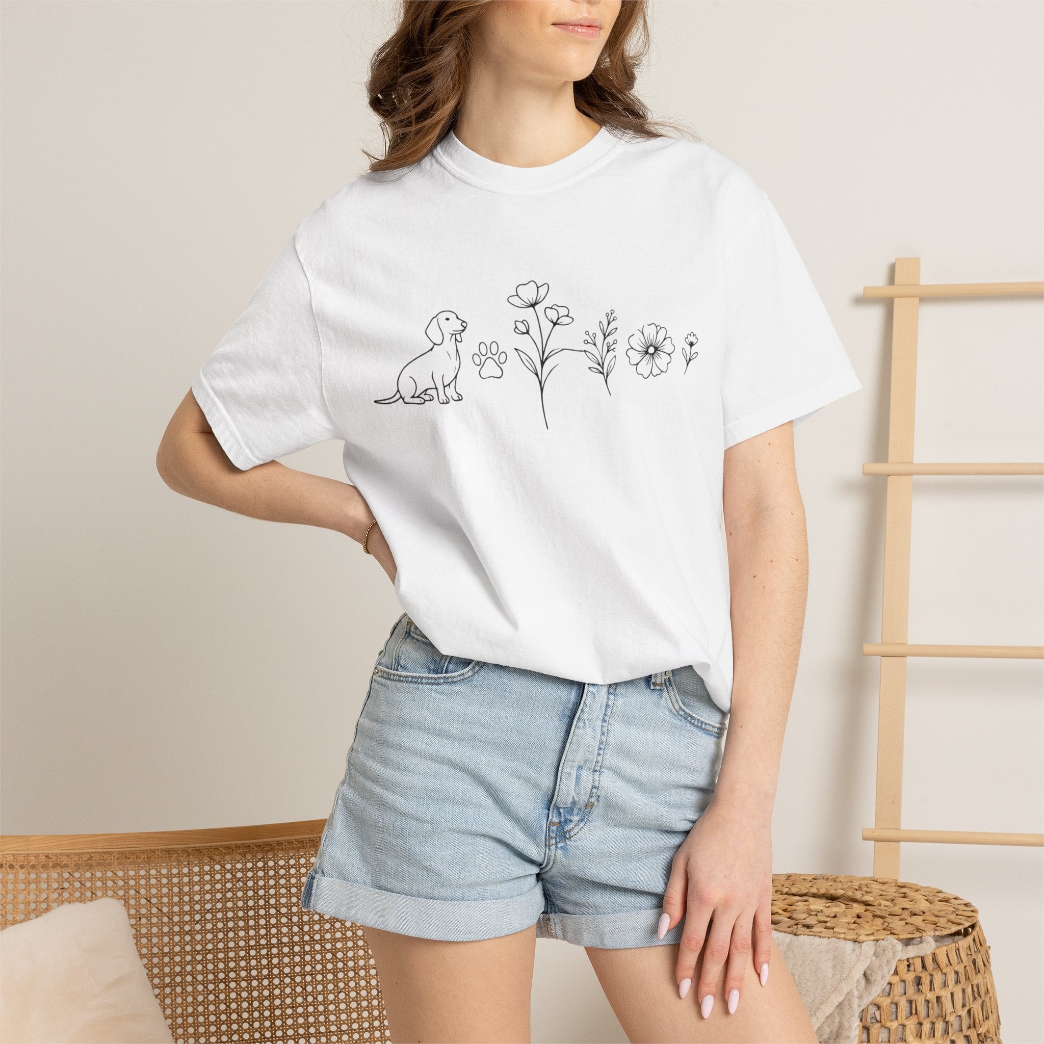 Dachshund Dog & Wildflowers Graphic T-Shirt