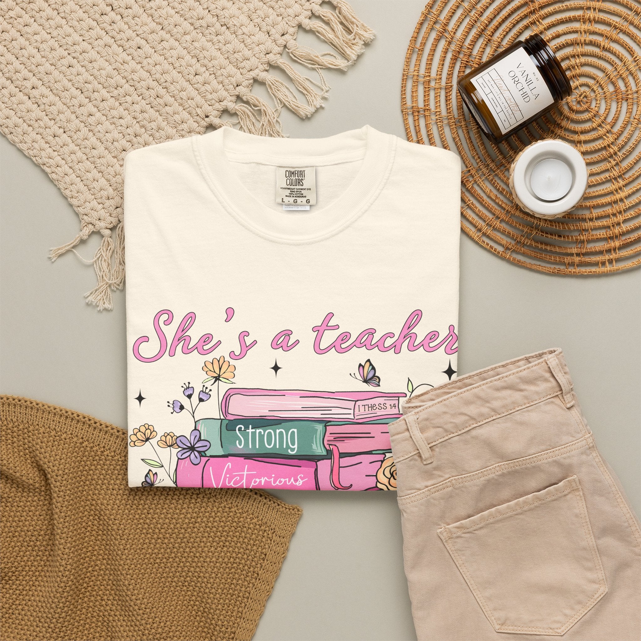 Teacher Appreciation T-Shirt — "She's a Teacher" Floral Stack Design
