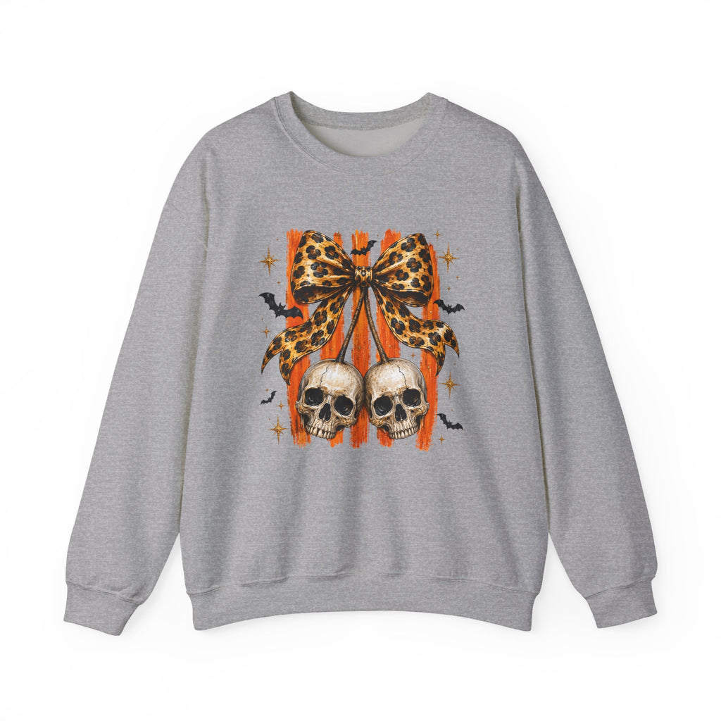 Skull Bow Sweatshirt — Leopard Bow Halloween Crewneck