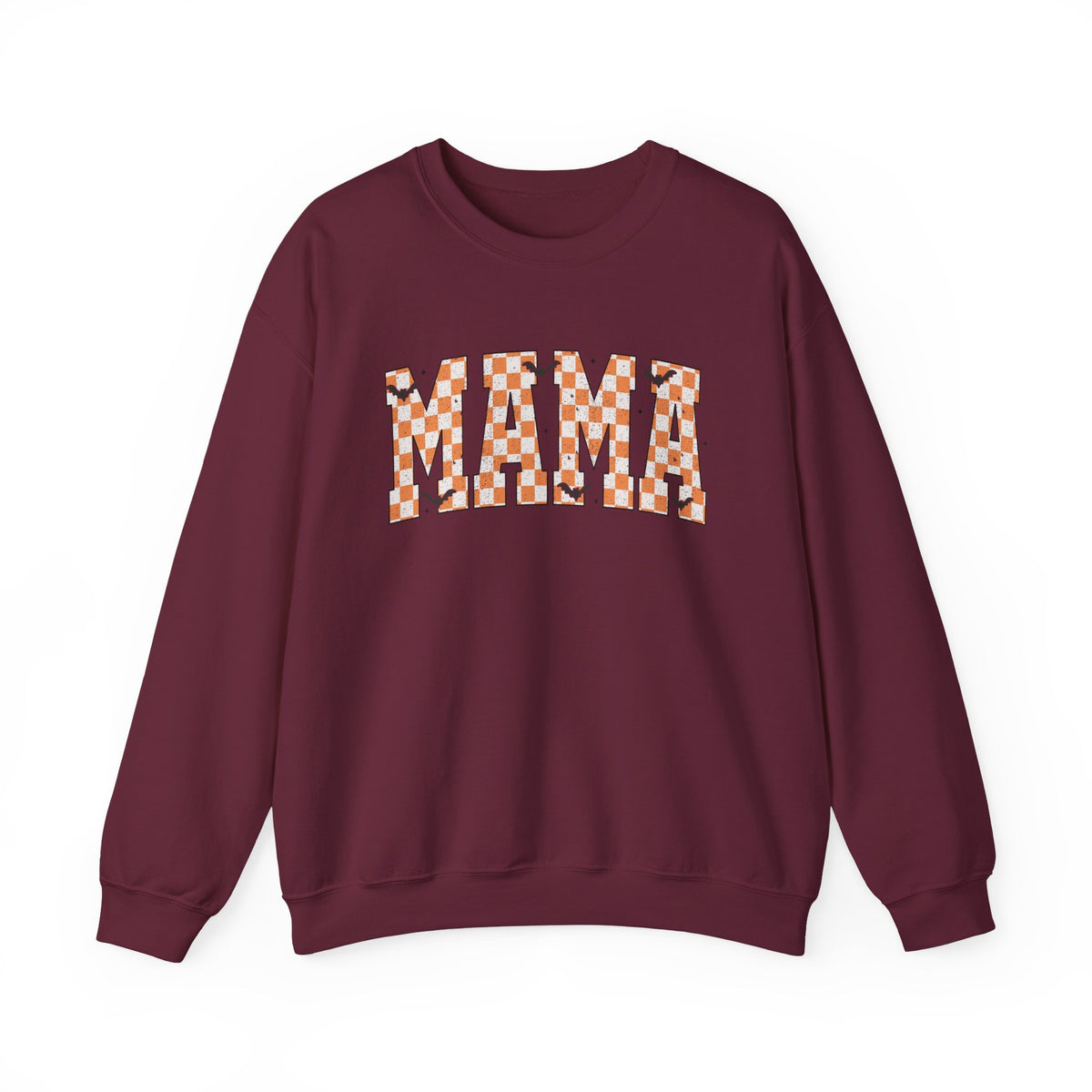 Mama Checkerboard Halloween Sweatshirt – Retro Orange Plaid Mama Pullover