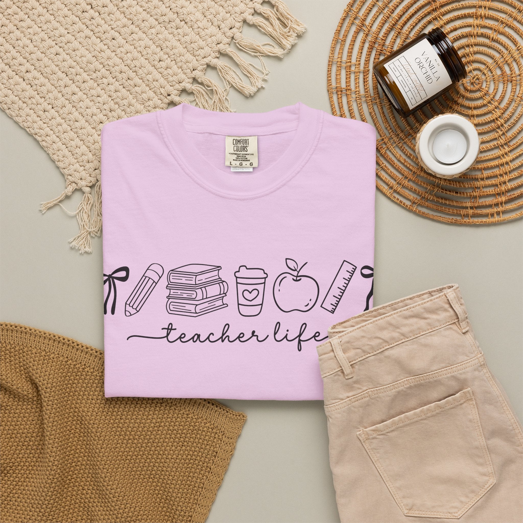 Teacher Life Tee — Minimalist Apple, Books & Coffee Graphic T-Shirt