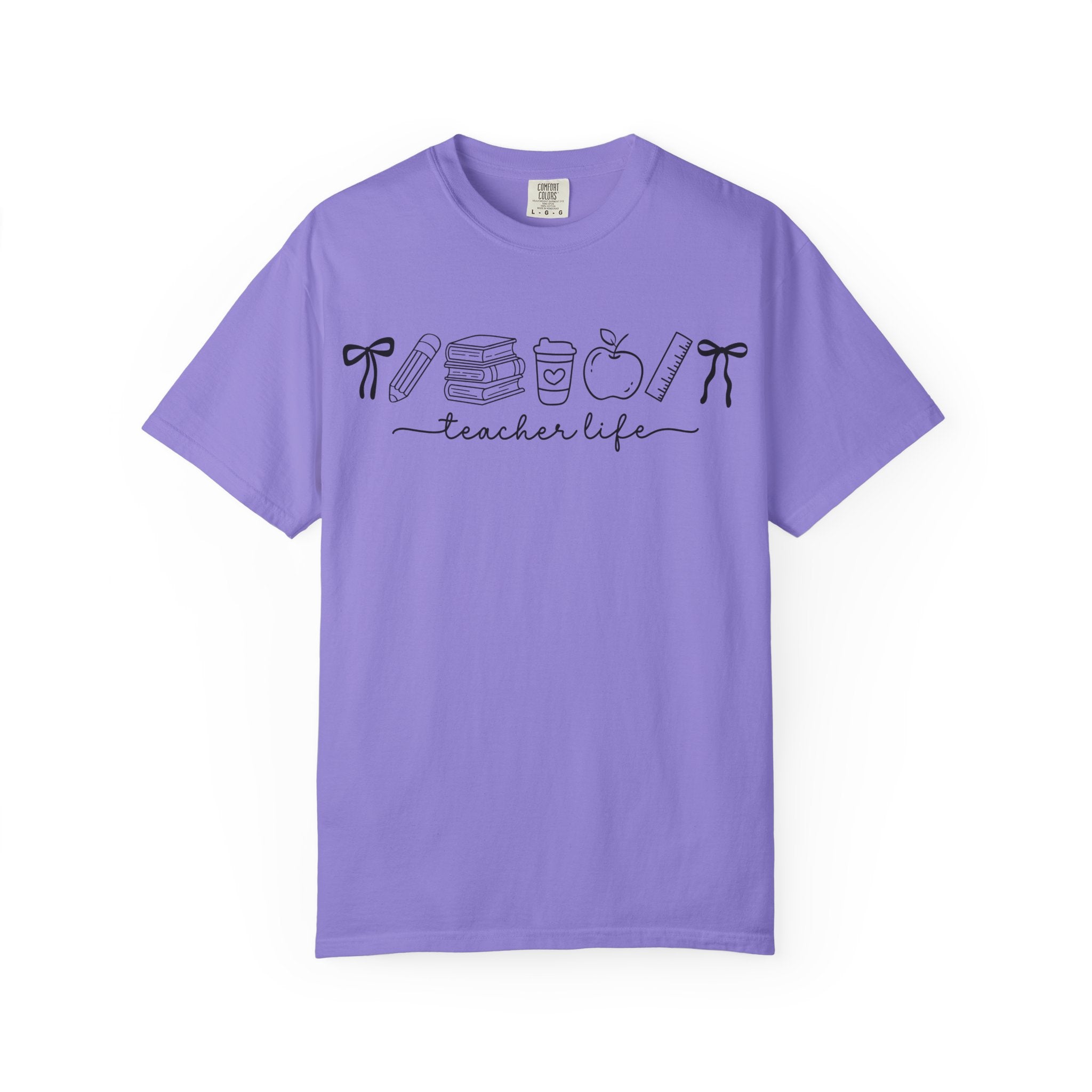 Teacher Life Tee — Minimalist Apple, Books & Coffee Graphic T-Shirt