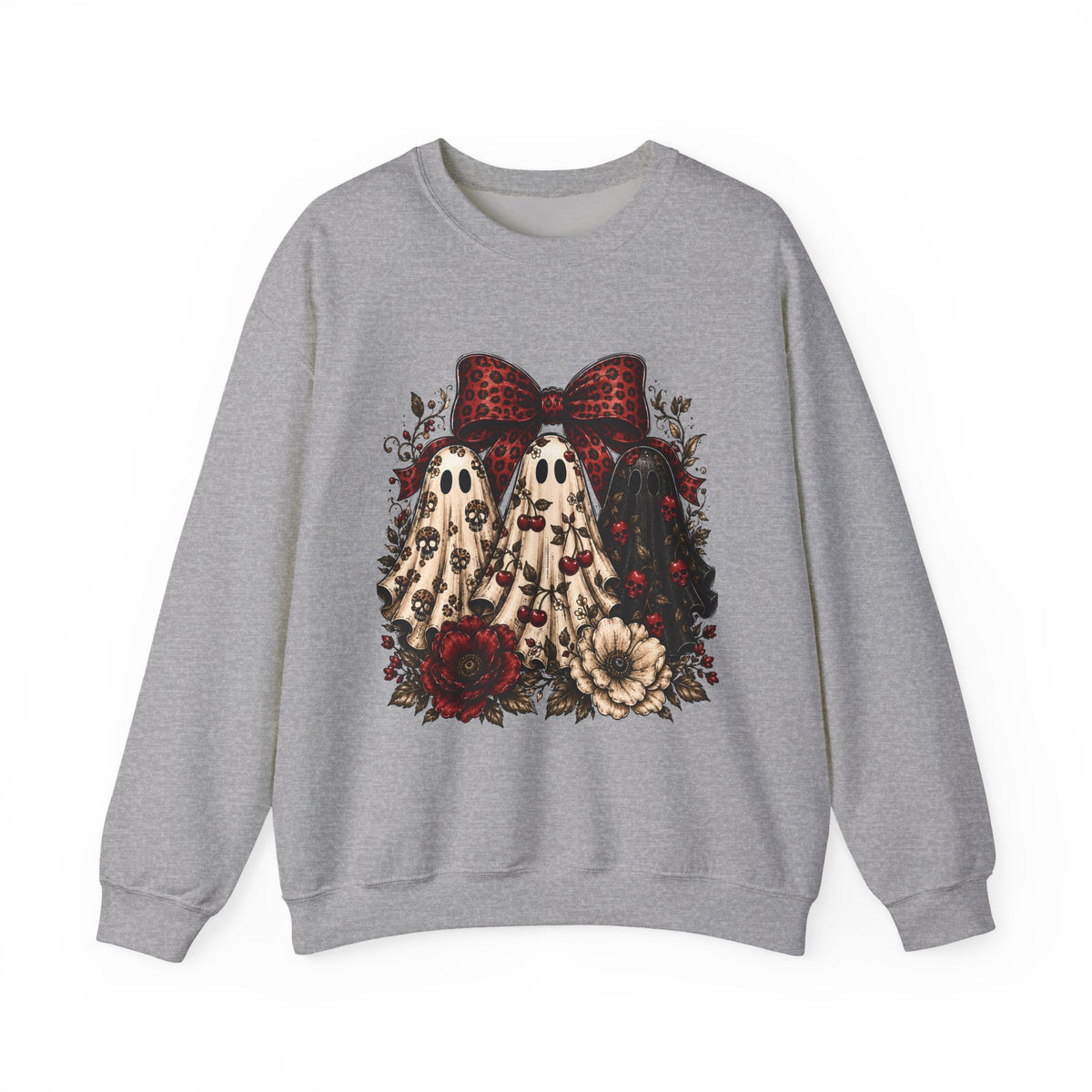 Ghost Trio Floral Crewneck Sweatshirt – Leopard Bow Halloween Pullover