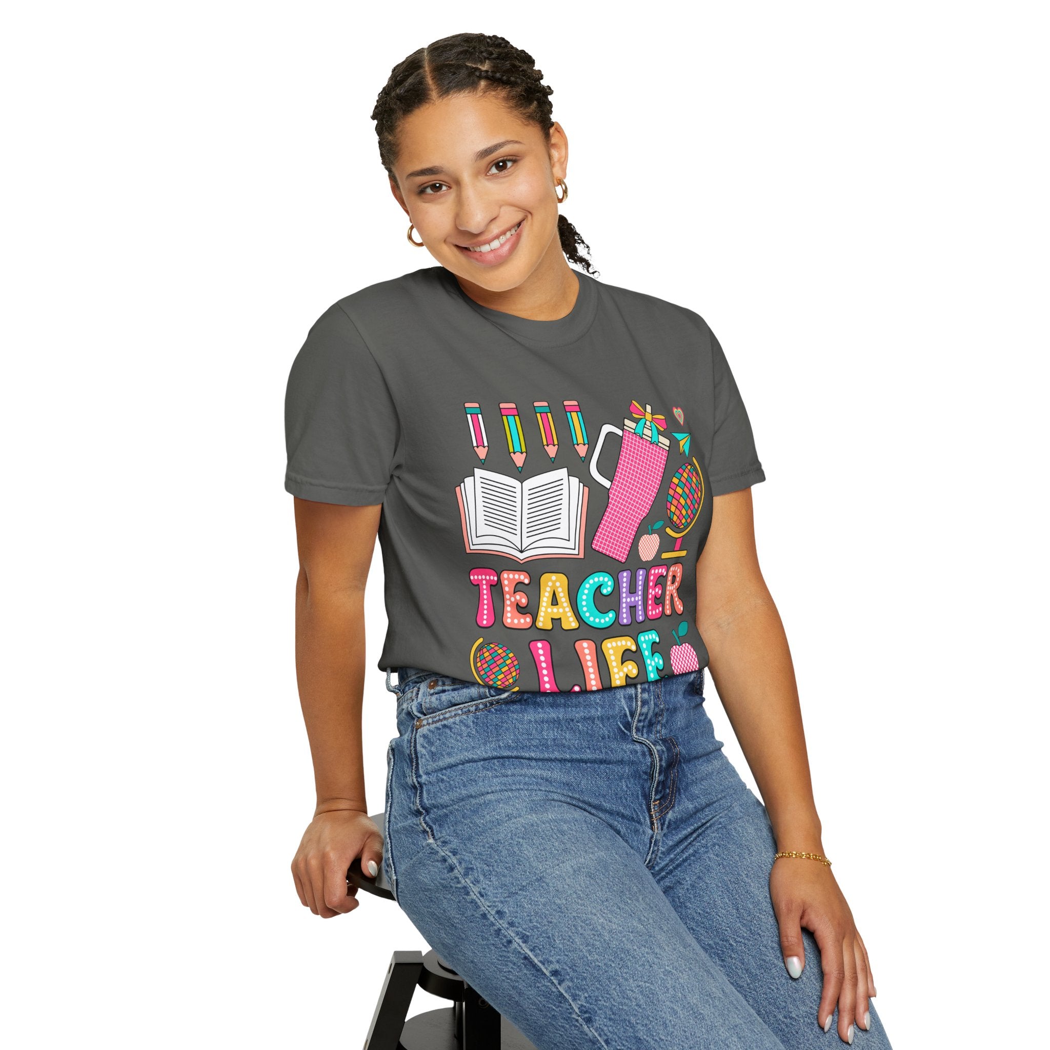 Teacher Life T-Shirt — Colorful School Supplies Graphic Tee
