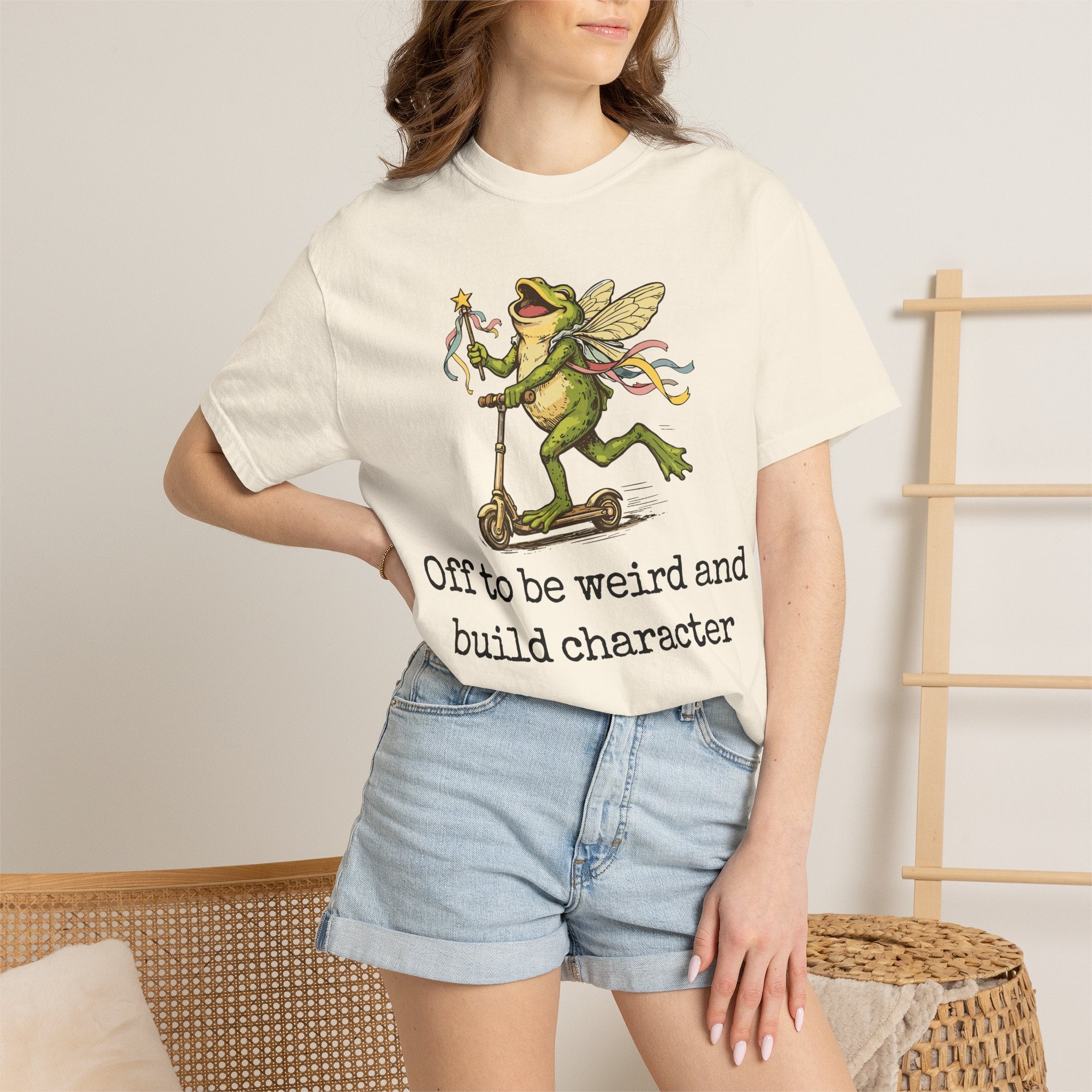 Frog Fairy T-Shirt — "Off to be weird and build character" Cute Whimsical Graphic Tee
