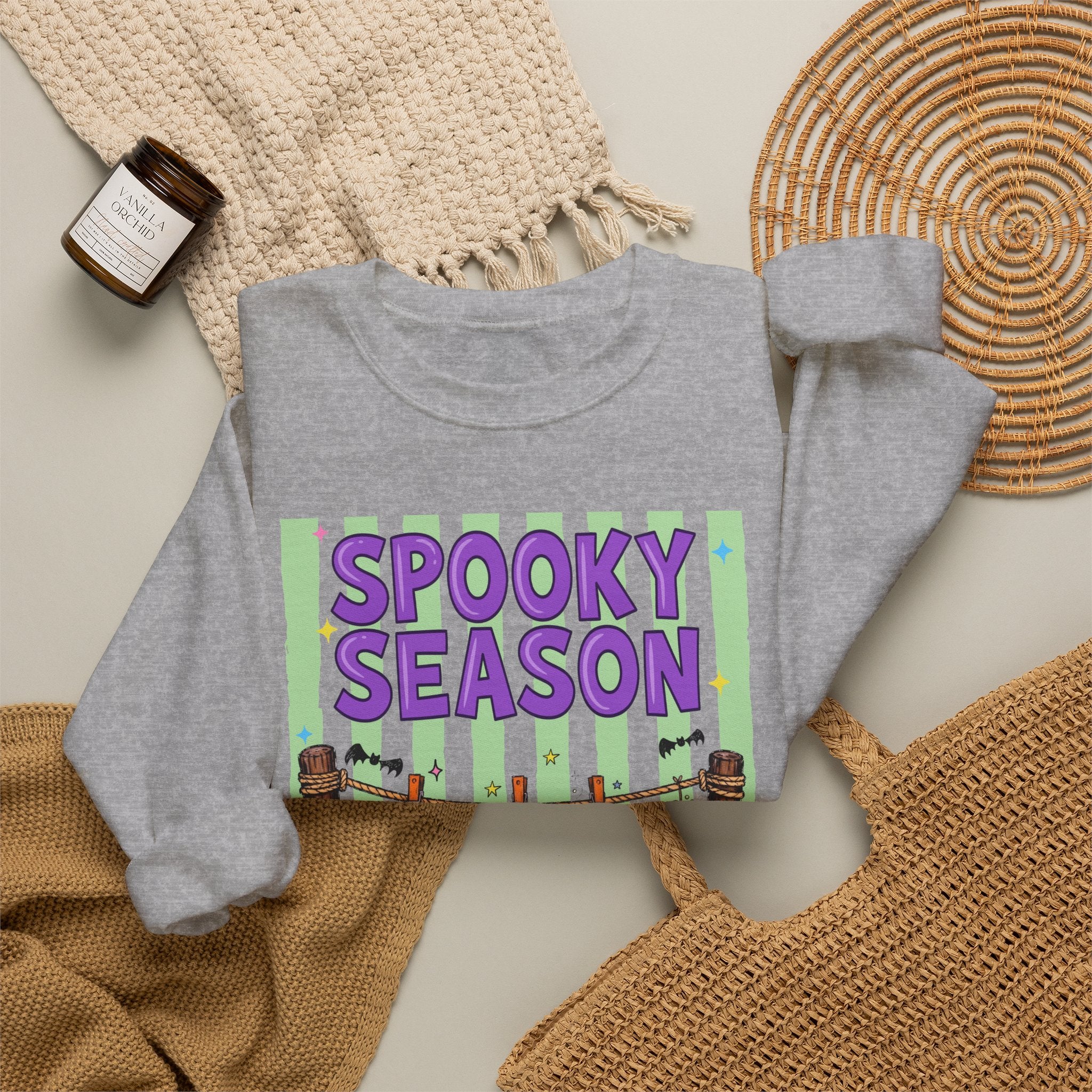 Sweatshirt — "Spooky Season" Ghost, Witch & Cat Halloween Crewneck