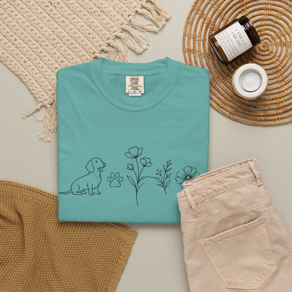Dachshund Dog & Wildflowers Graphic T-Shirt