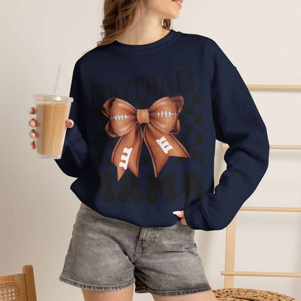 Football Mama Crewneck Sweatshirt — Retro Checkerboard Football Graphic