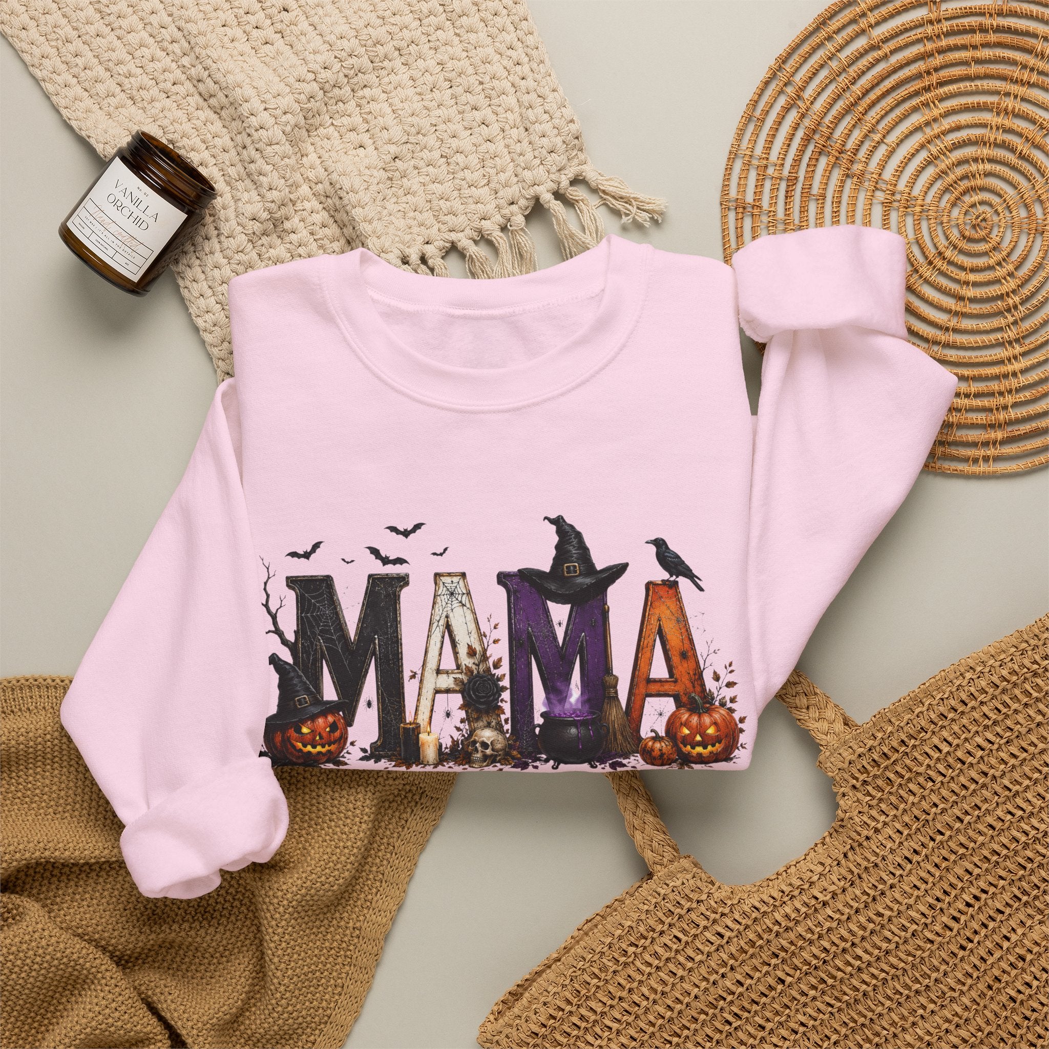 Halloween Mama Sweatshirt — Spooky Witch & Pumpkins Crewneck
