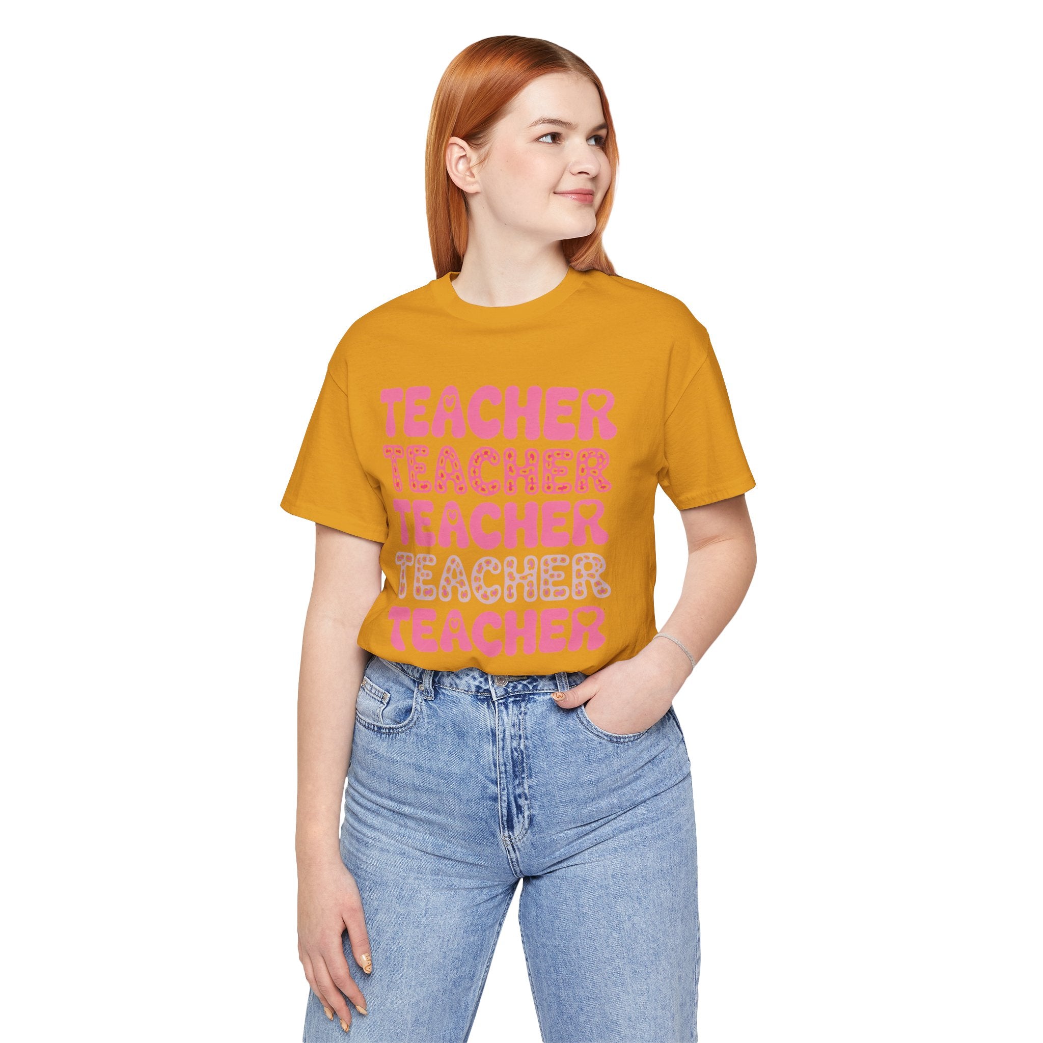 Teacher Repeating Pink Typography T‑Shirt