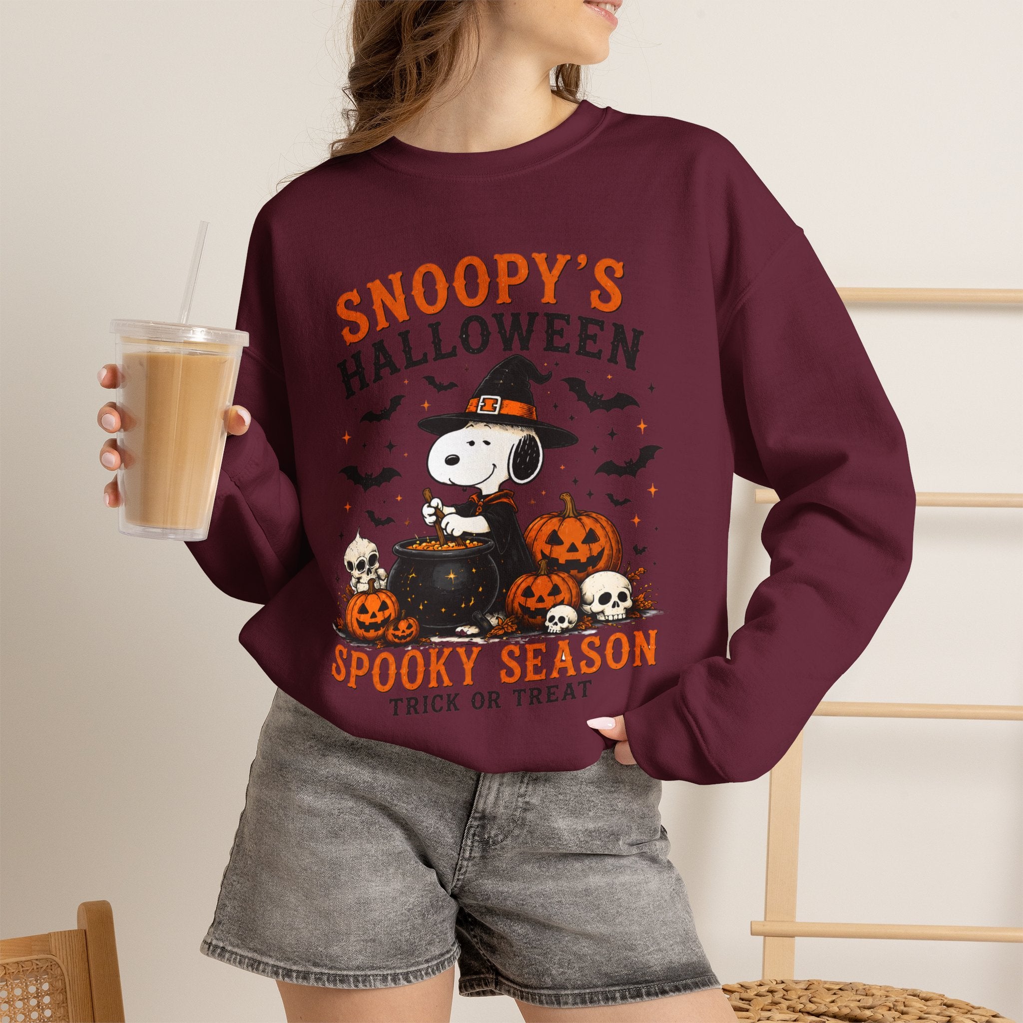 Snoopy Halloween Crewneck Sweatshirt – Spooky Season Trick-or-Treat Design