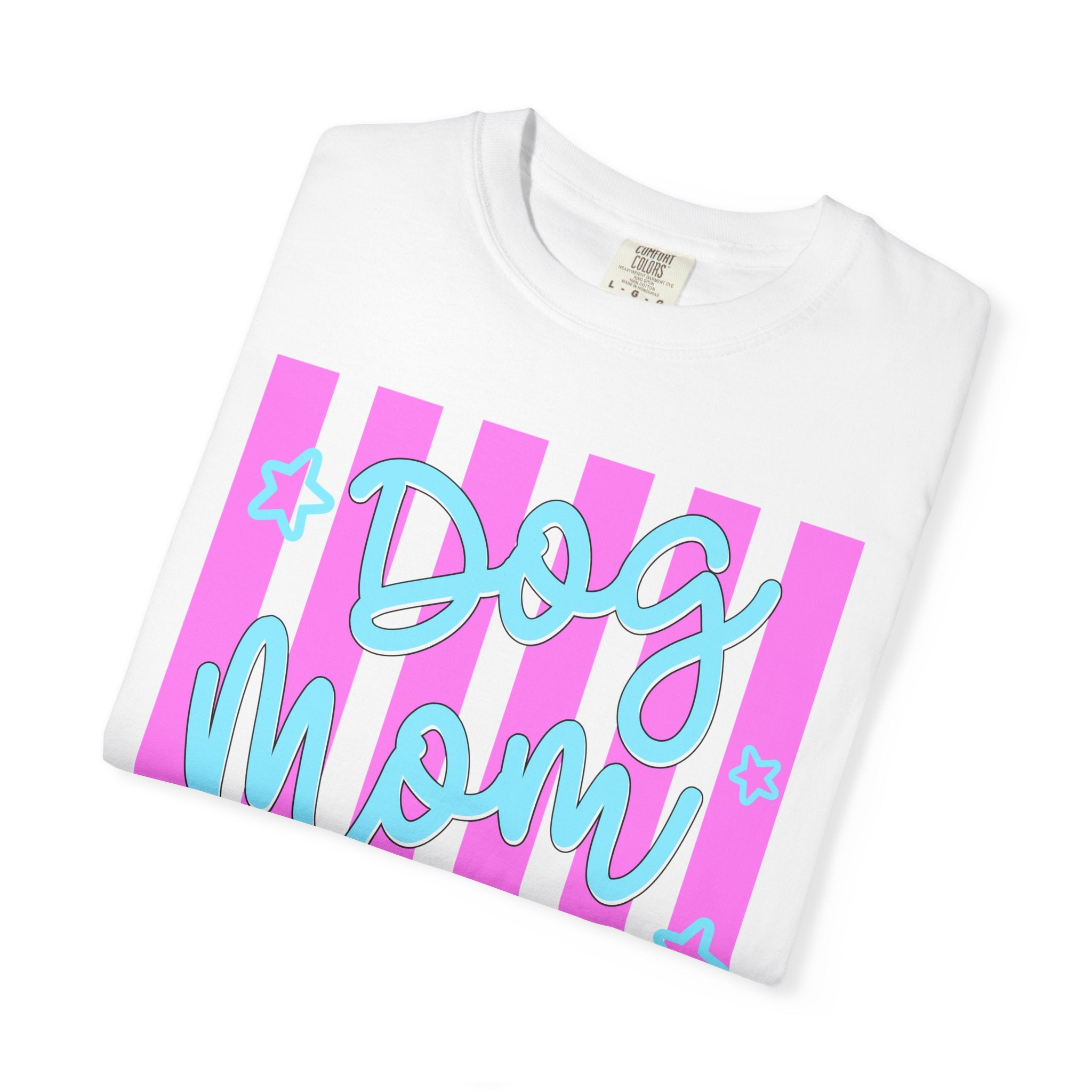 Dog Mom T-Shirt — Pastel Striped Graphic Tee for Pet Lovers