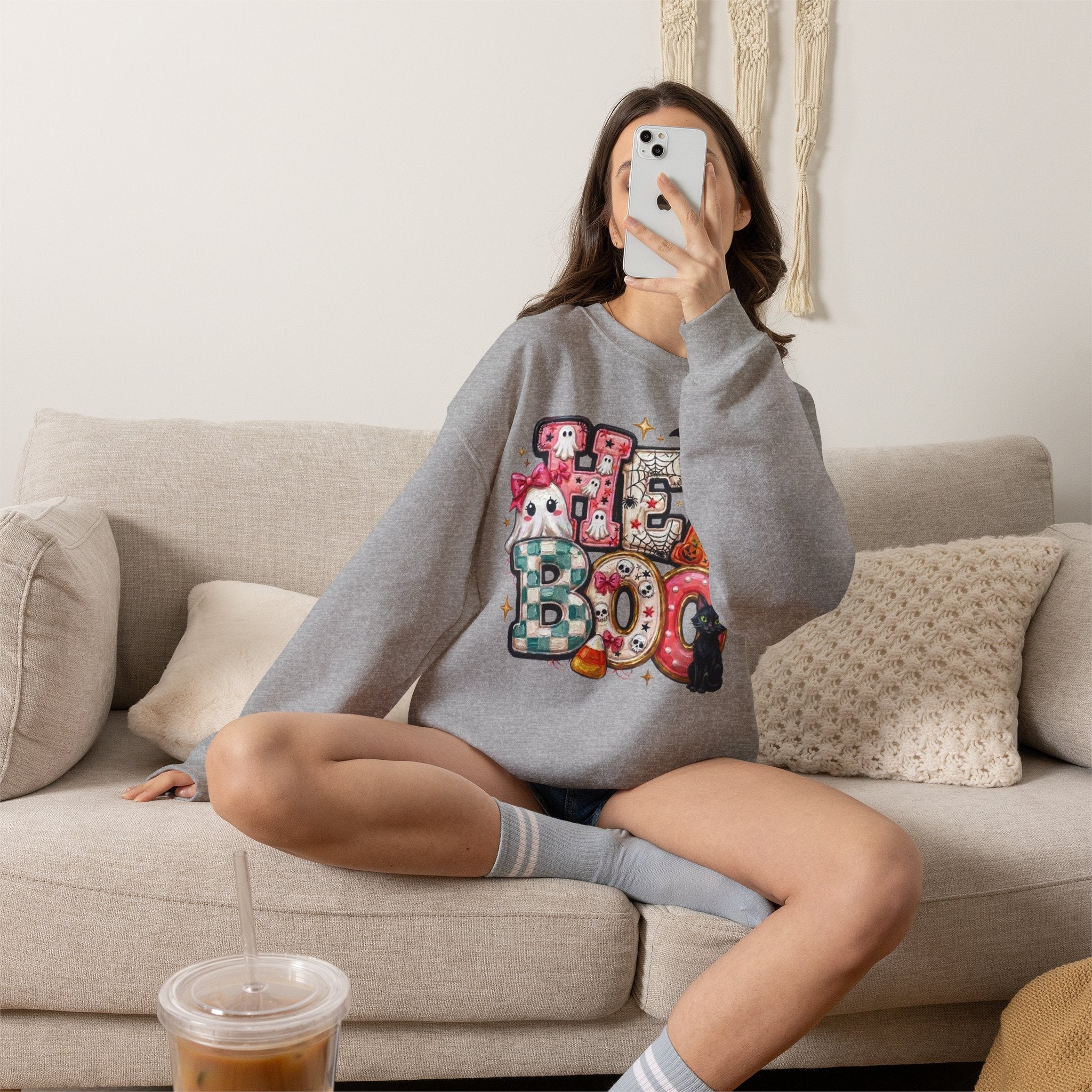 Halloween 'Boo!' Crewneck Sweatshirt – Cute Ghosts & Candy Halloween Pullover