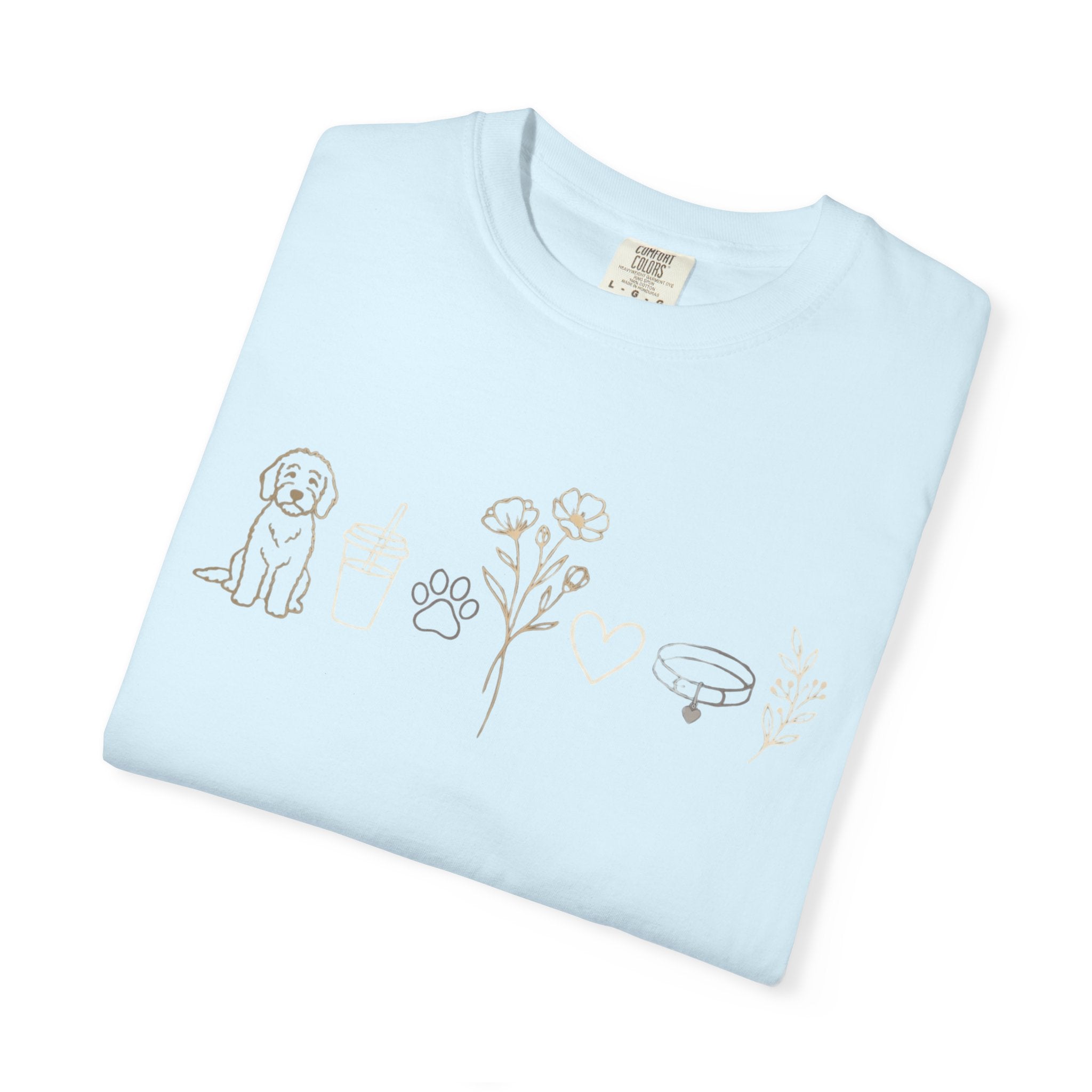 Doodle & Wildflower T-Shirt — Minimal Line Art Dog Tee
