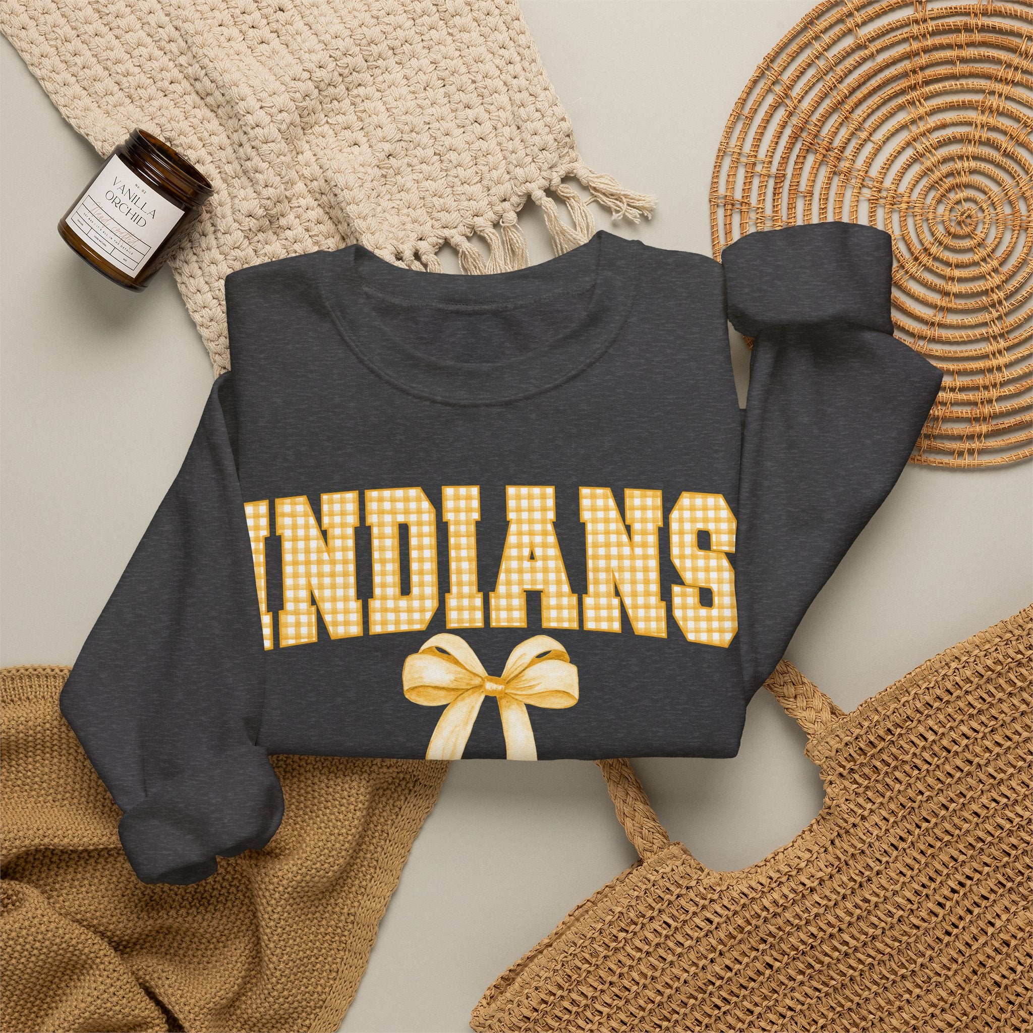 Indians Yellow Gingham Bow Crewneck Sweatshirt