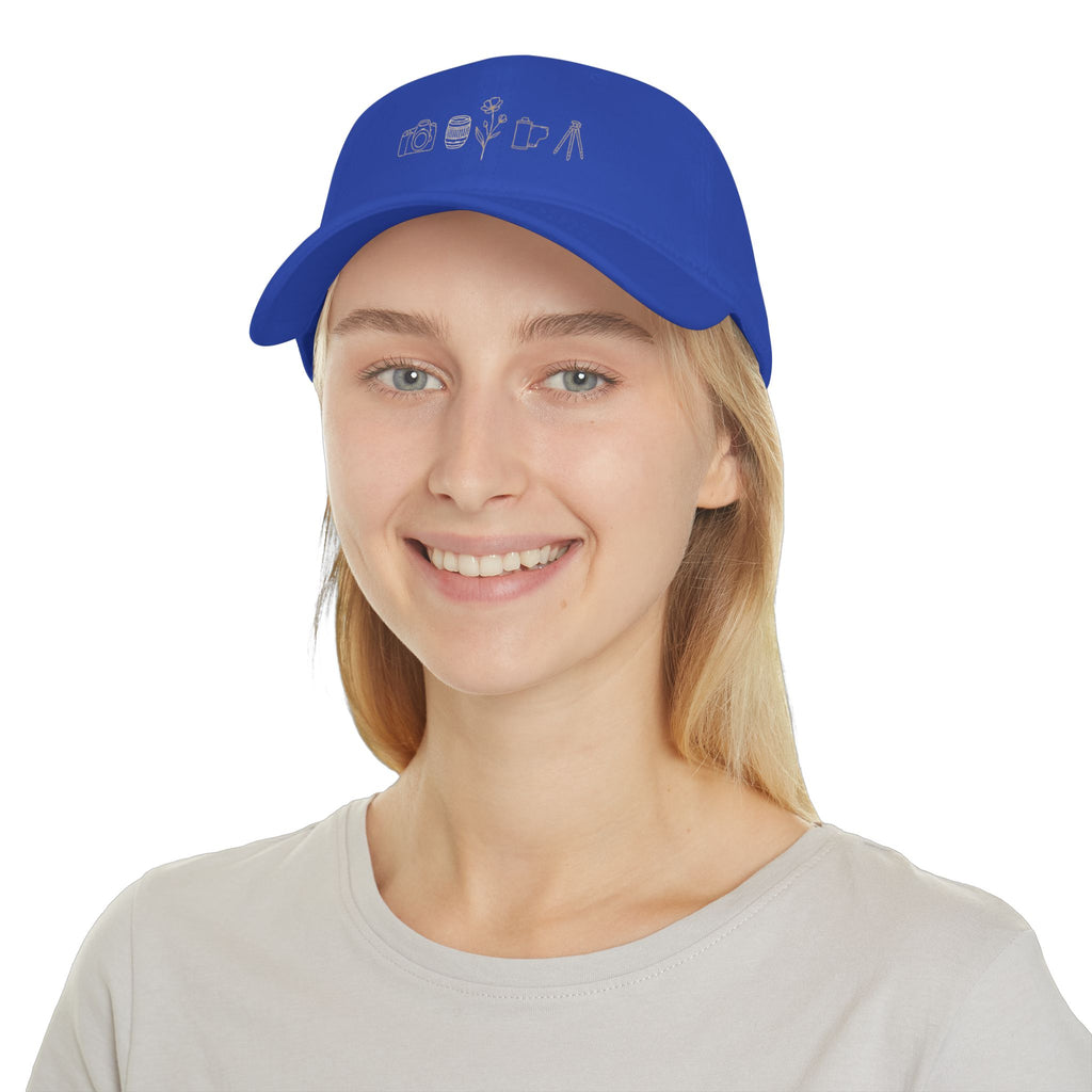 Photographer Icons Low Profile Baseball Cap — Camera, Lens, Tripod Design
