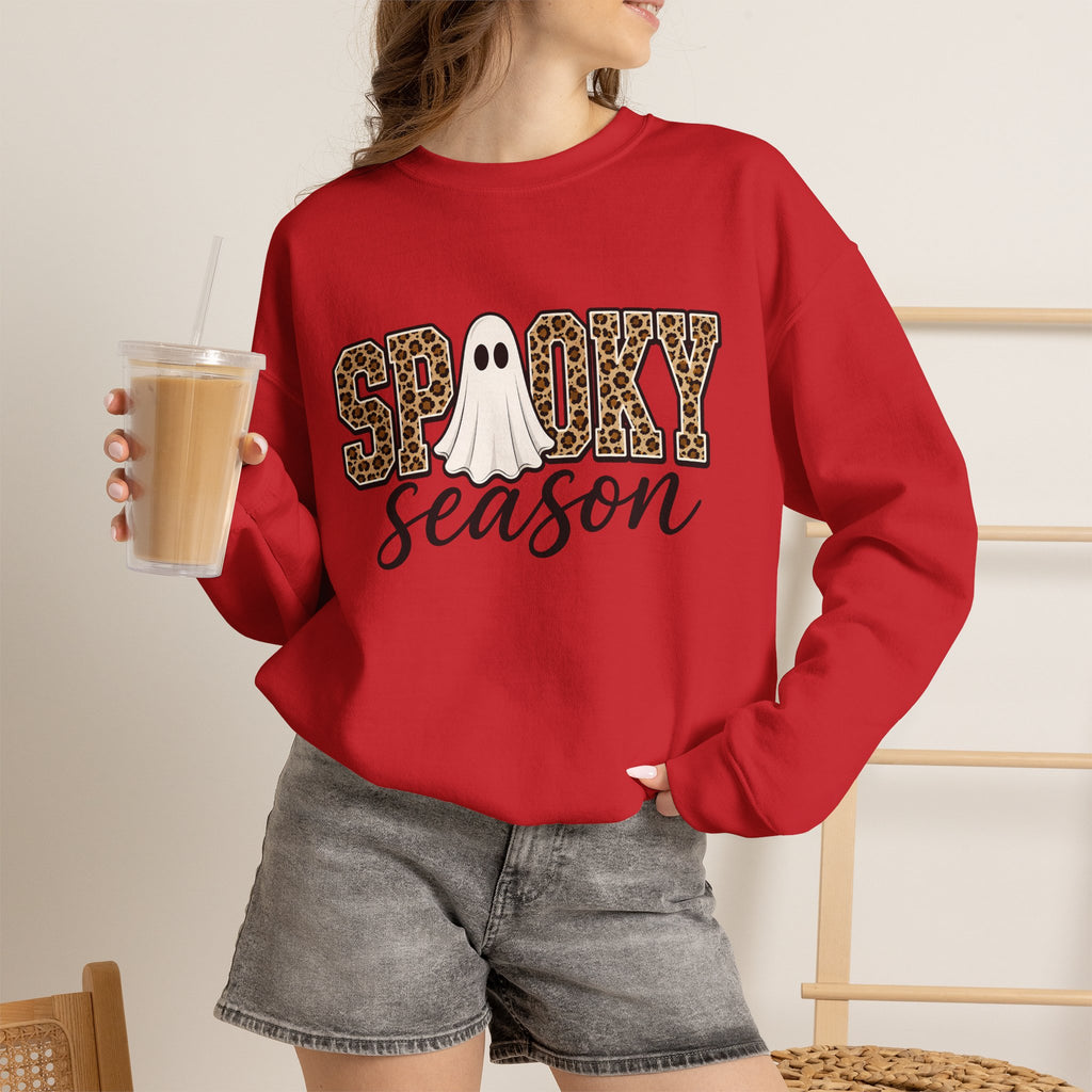 Spooky Season Sweatshirt - Leopard Print Ghost Halloween Crewneck