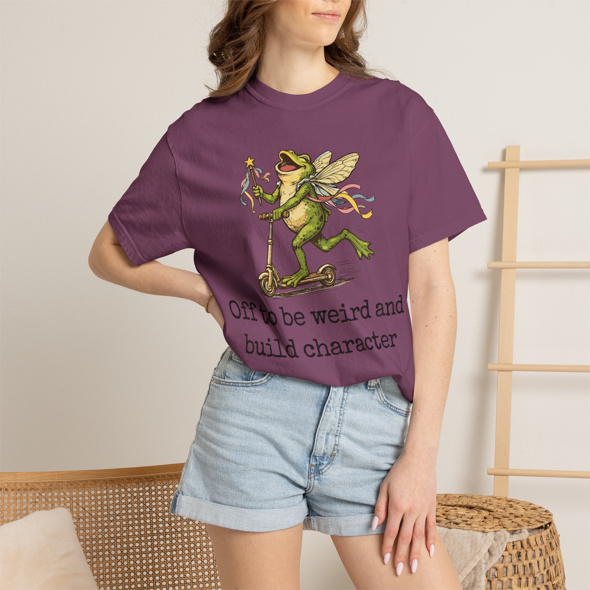 Frog Fairy T-Shirt — "Off to be weird and build character" Cute Whimsical Graphic Tee