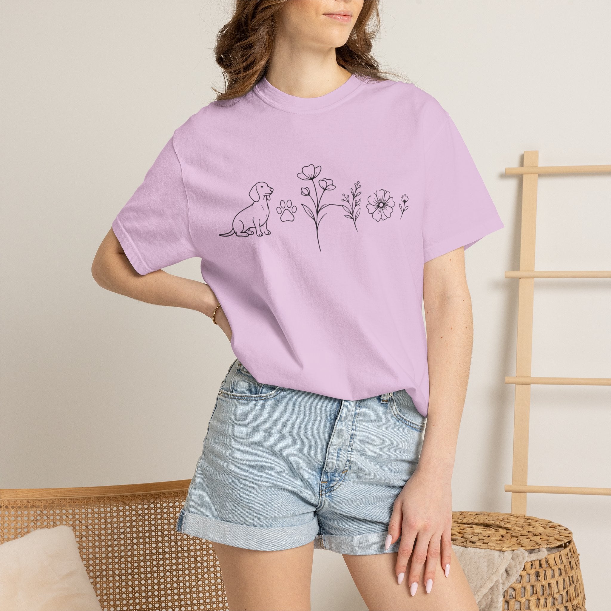 Dachshund Dog & Wildflowers Graphic T-Shirt