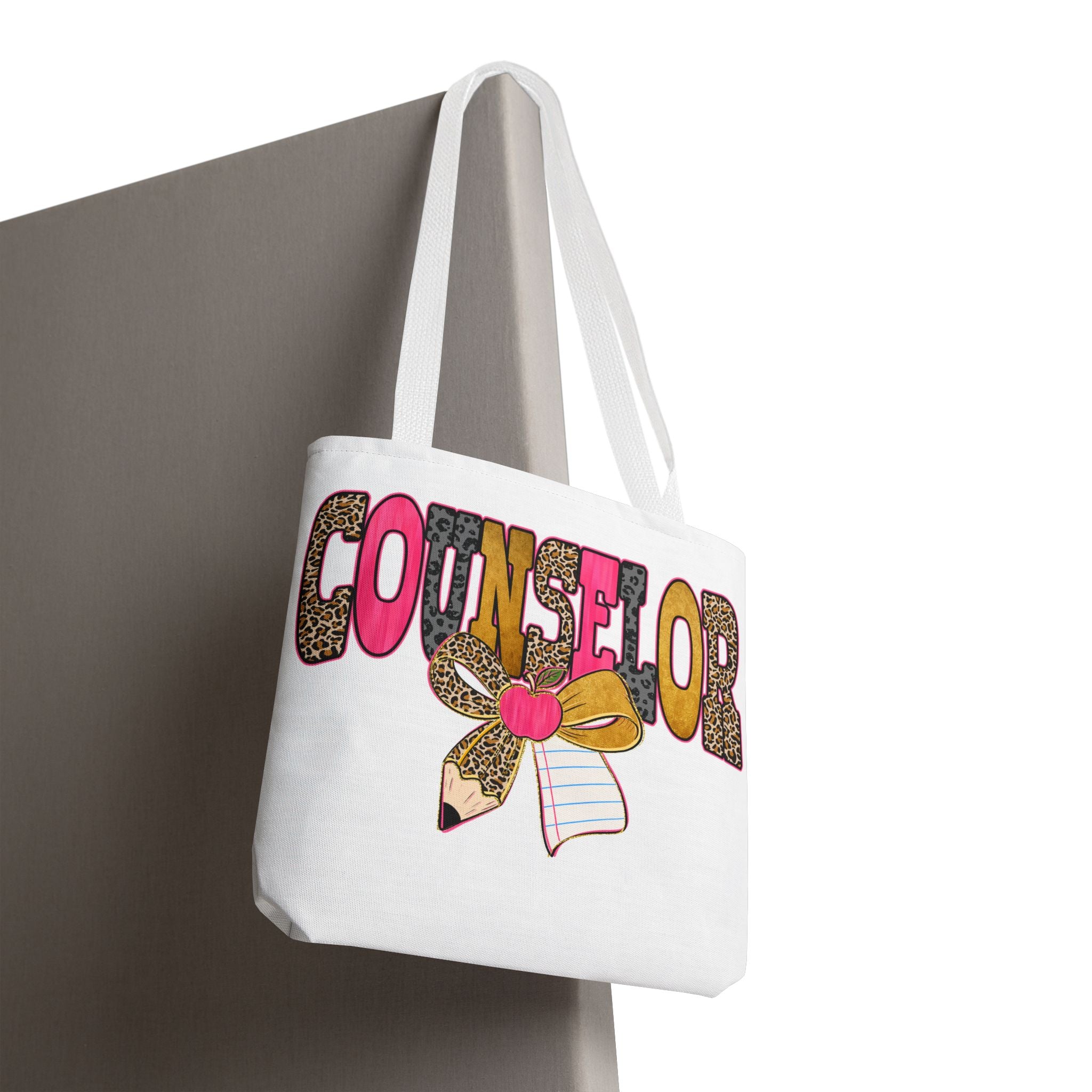Counselor Tote Bag — Cute Leopard Pencil & Ribbon School Counselor Gift