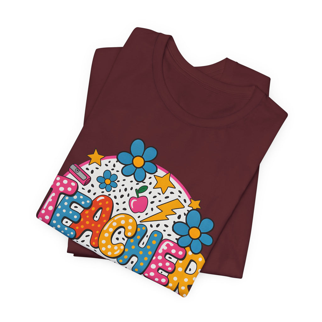 Teacher Doodle Graphic Tee — Colorful School Supplies Design