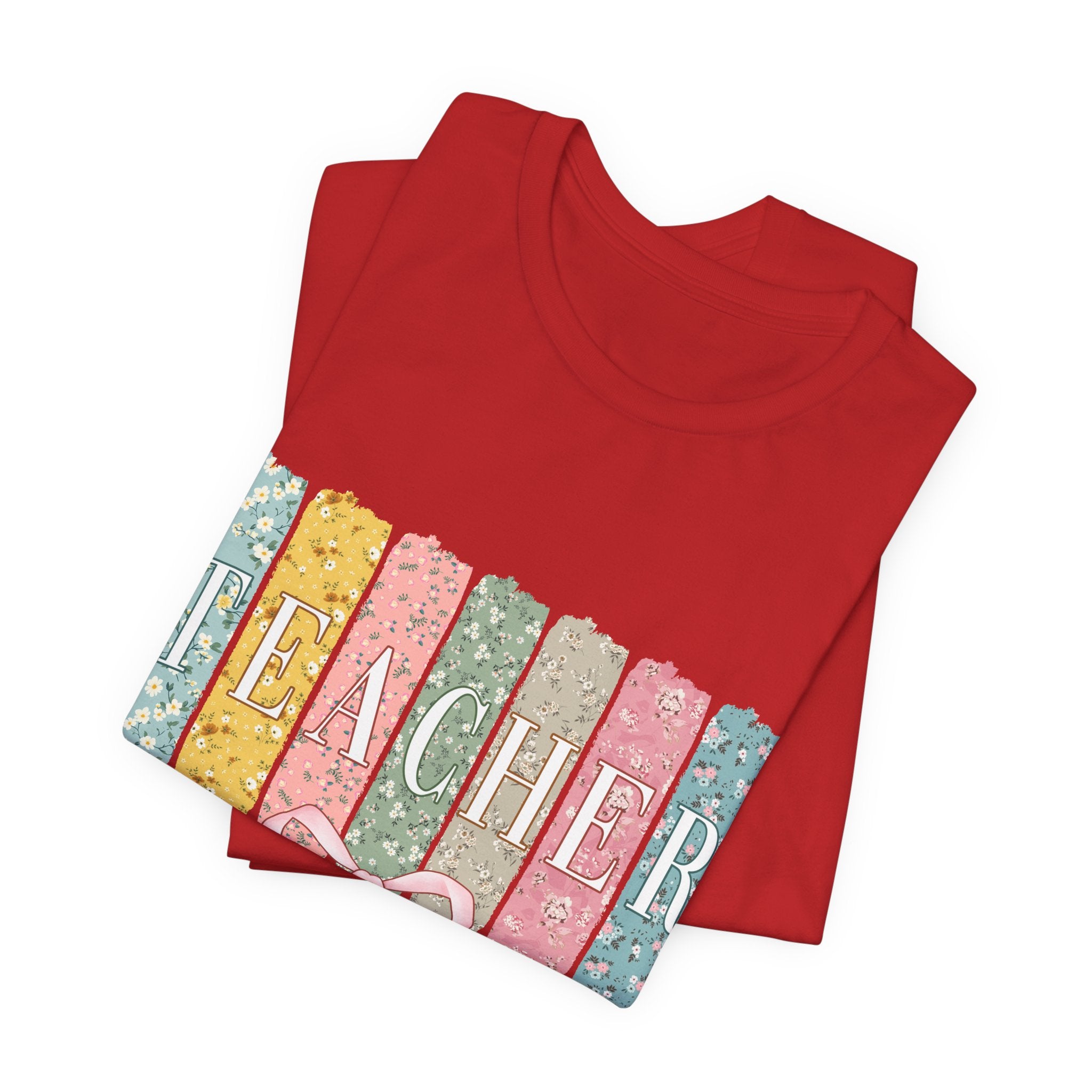 Teacher Floral Stripe T-Shirt - Pastel Ribbon Classroom Gift