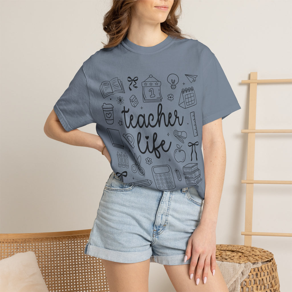 Teacher Life T-Shirt — School Supplies Sketch Graphic Tee