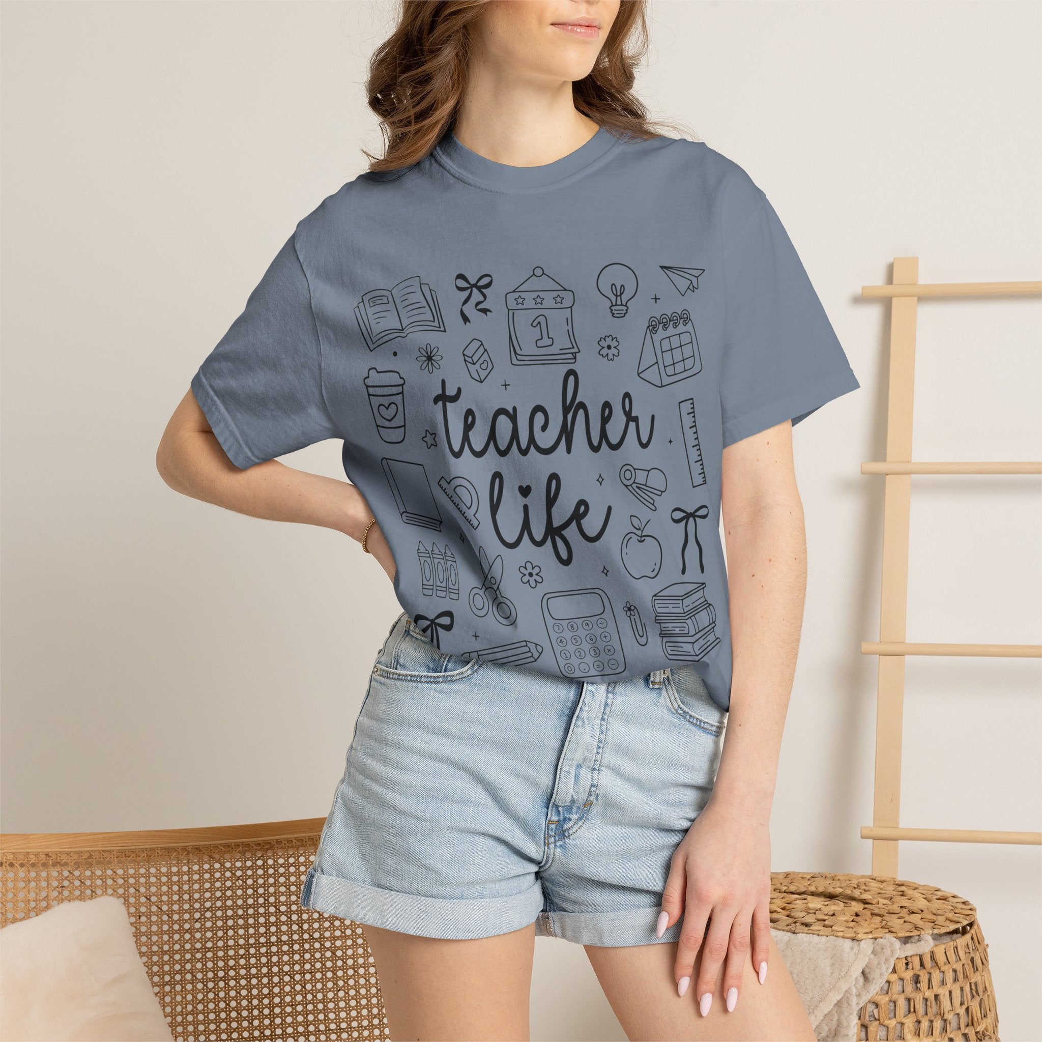 Teacher Life T-Shirt — School Supplies Sketch Graphic Tee