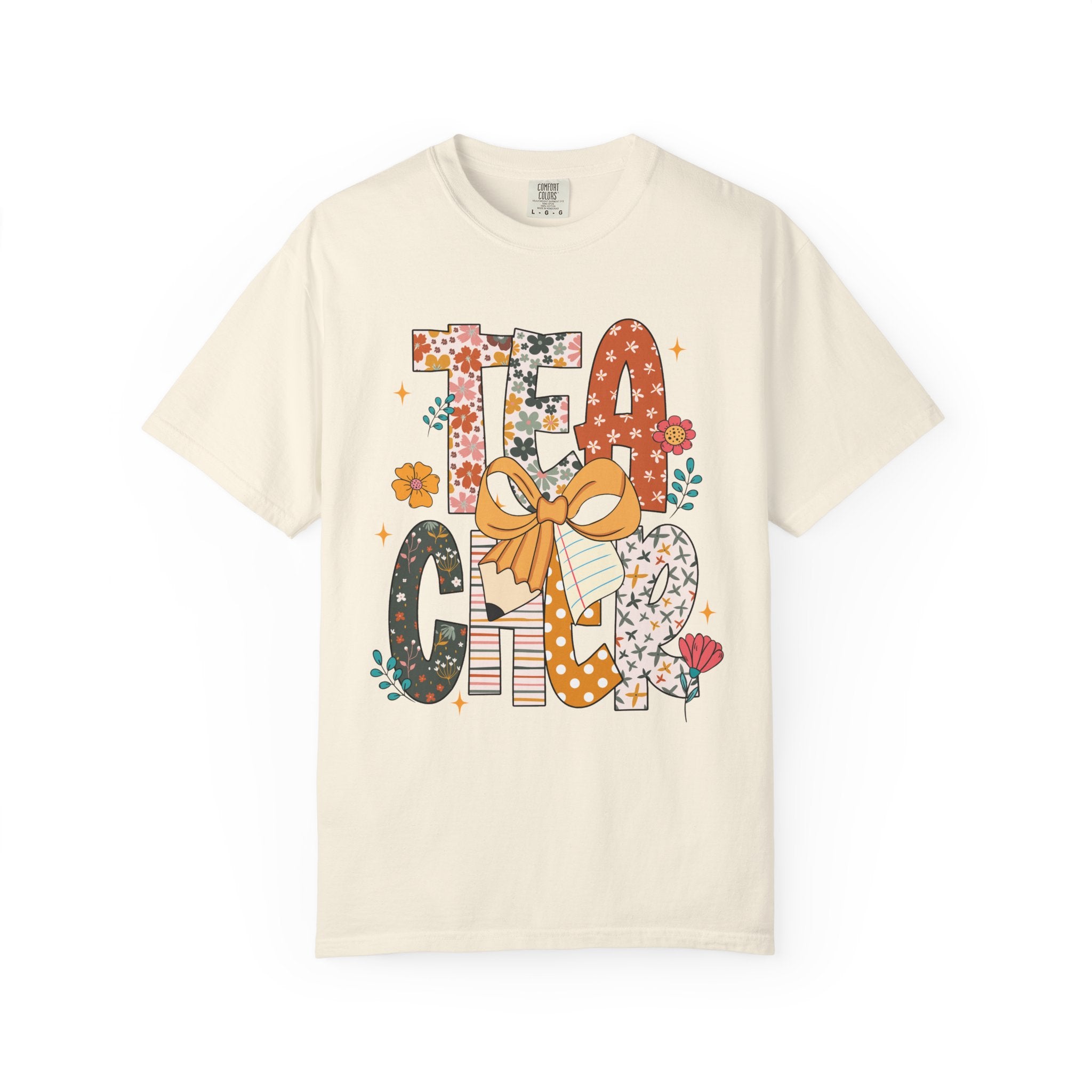 Teacher Graphic T-Shirt — Floral "Teacher" Design with Ribbon