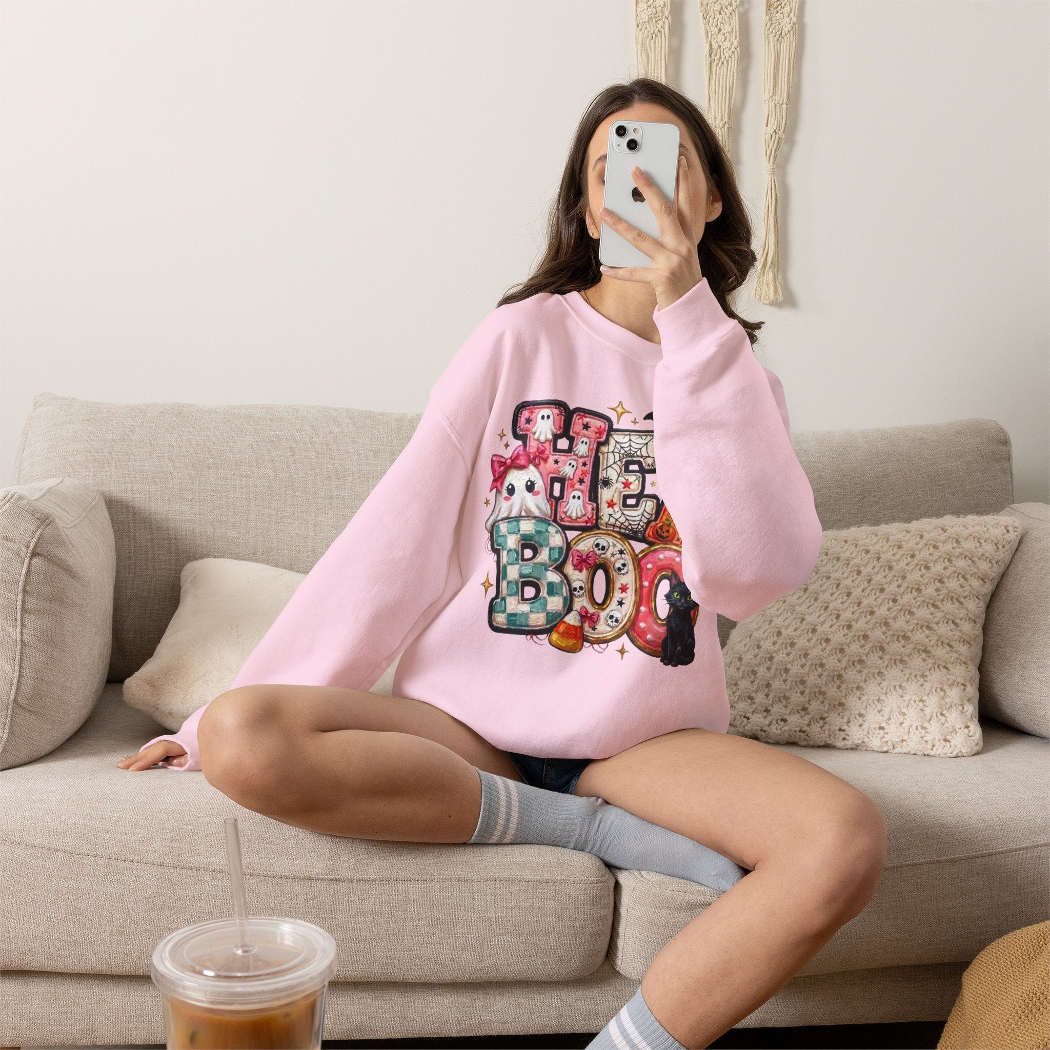 Halloween 'Boo!' Crewneck Sweatshirt – Cute Ghosts & Candy Halloween Pullover