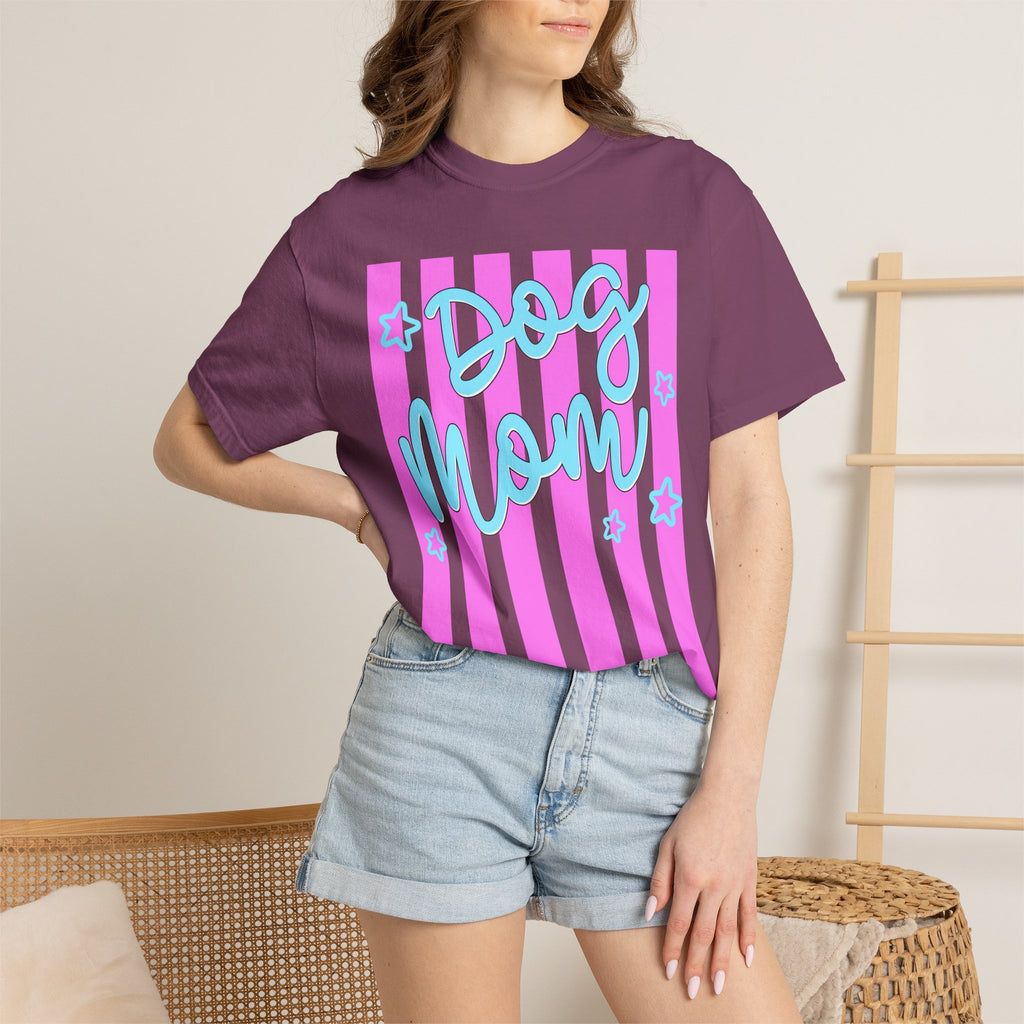 Dog Mom T-Shirt — Pastel Striped Graphic Tee for Pet Lovers