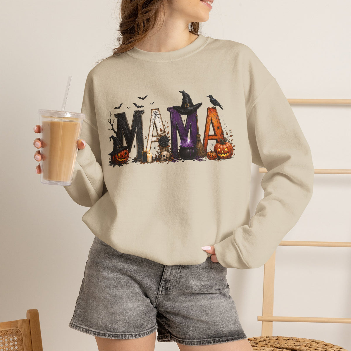 Halloween Mama Sweatshirt — Spooky Witch & Pumpkins Crewneck