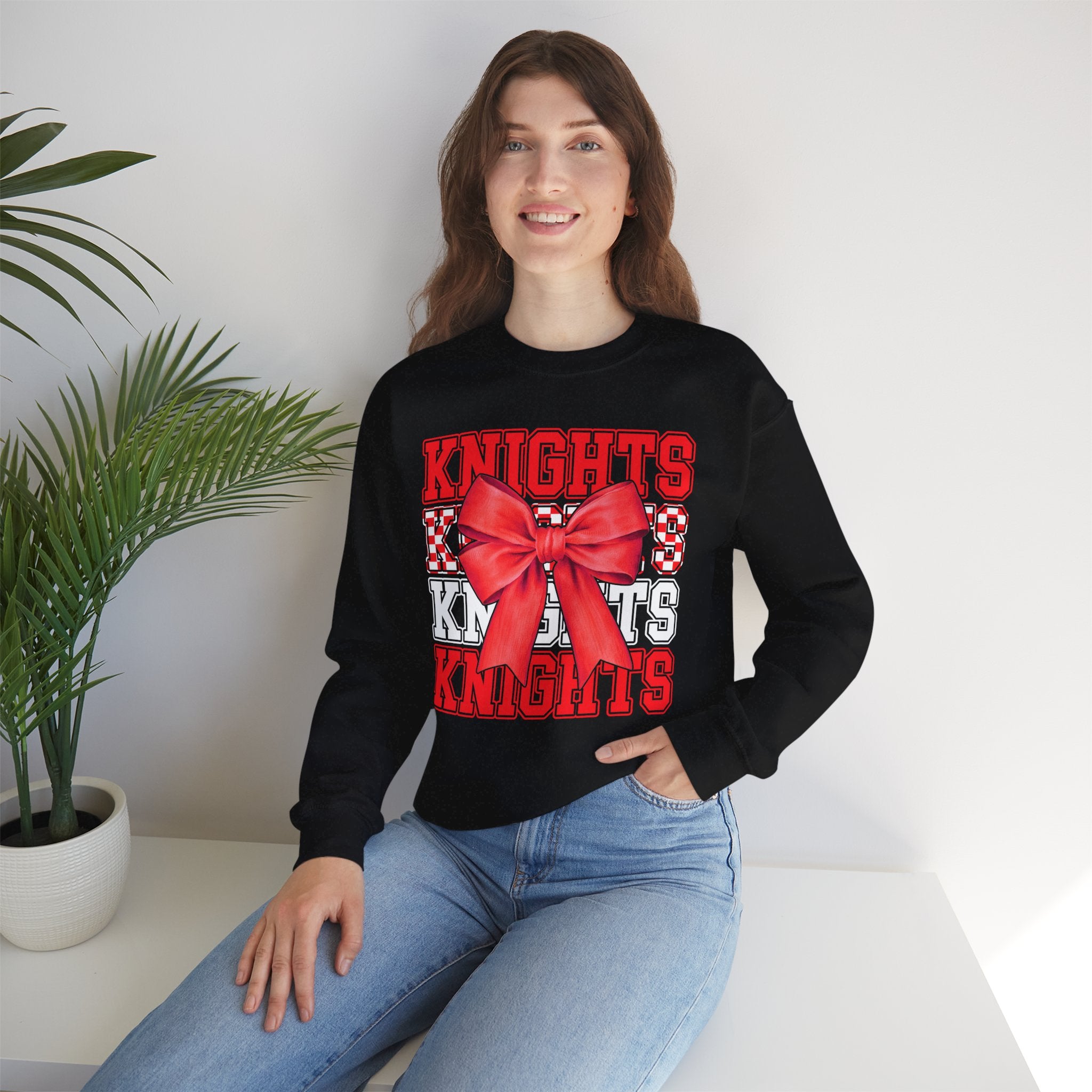 Crewneck Sweatshirt — 'Knights' Red Bow School Spirit  Crew