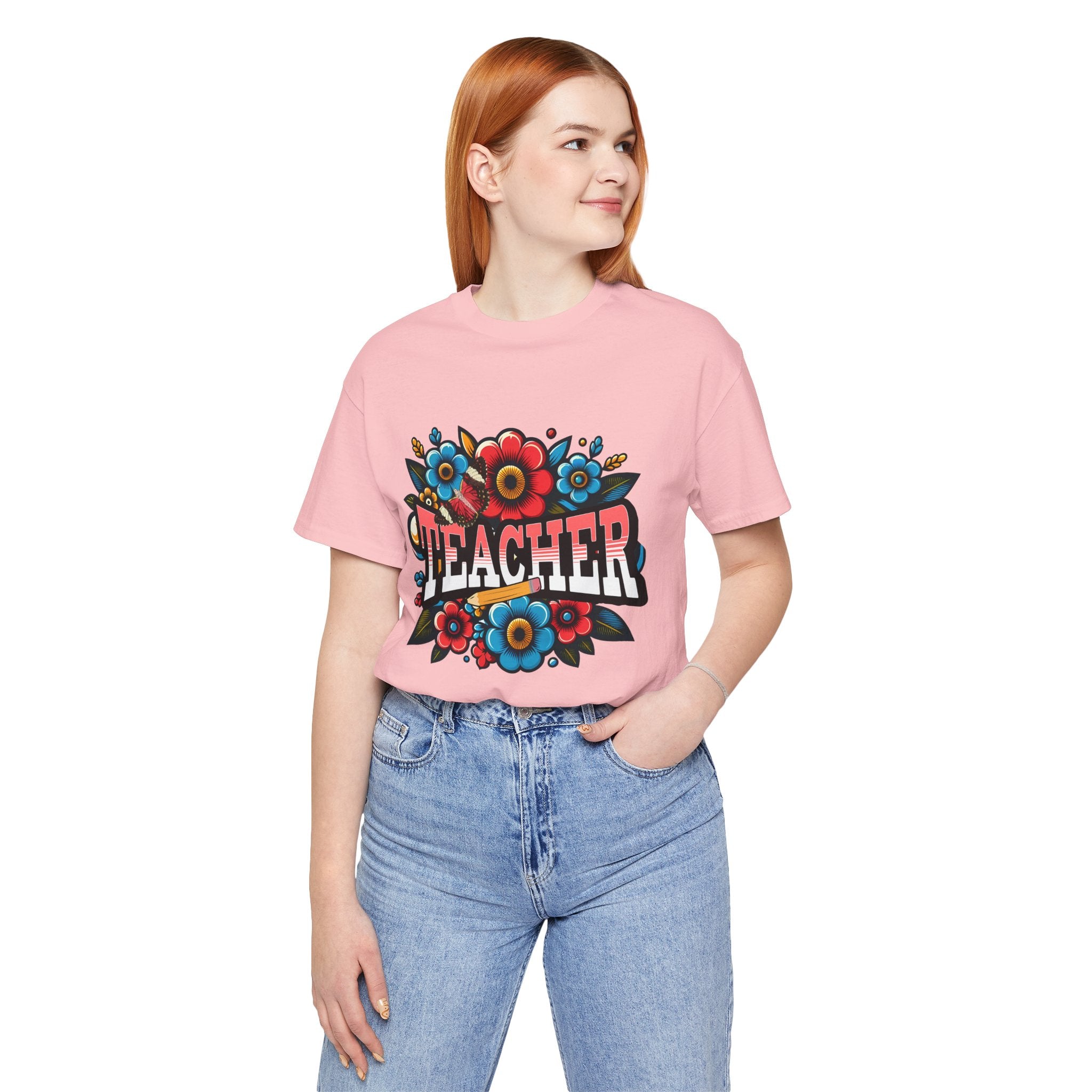 Teacher Floral Tee — Retro Colorful 'Teacher' Shirt