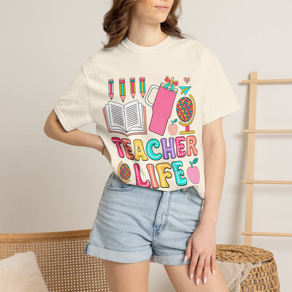 Teacher Life T-Shirt — Colorful School Supplies Graphic Tee