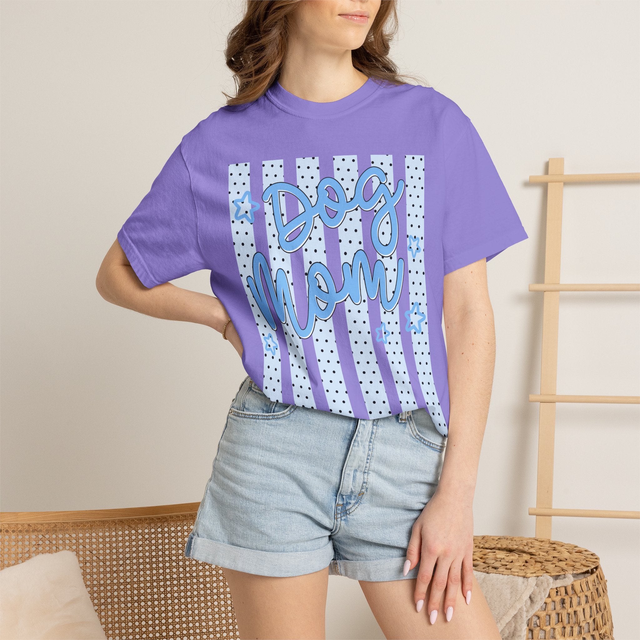 Dog Mom T-Shirt – Blue Stars & Stripes Pet Mom Tee