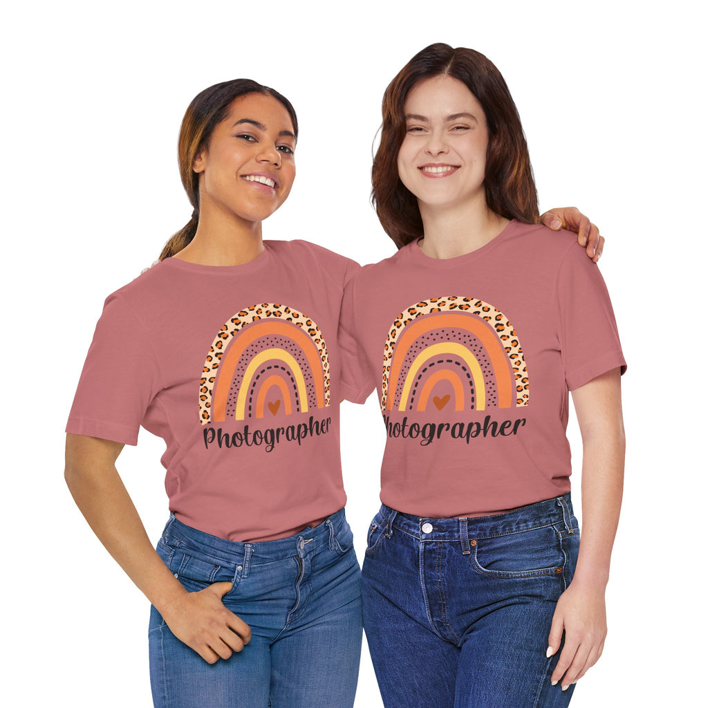 Photographer Rainbow Tee — Leopard Print Rainbow Graphic T-Shirt for Photographers