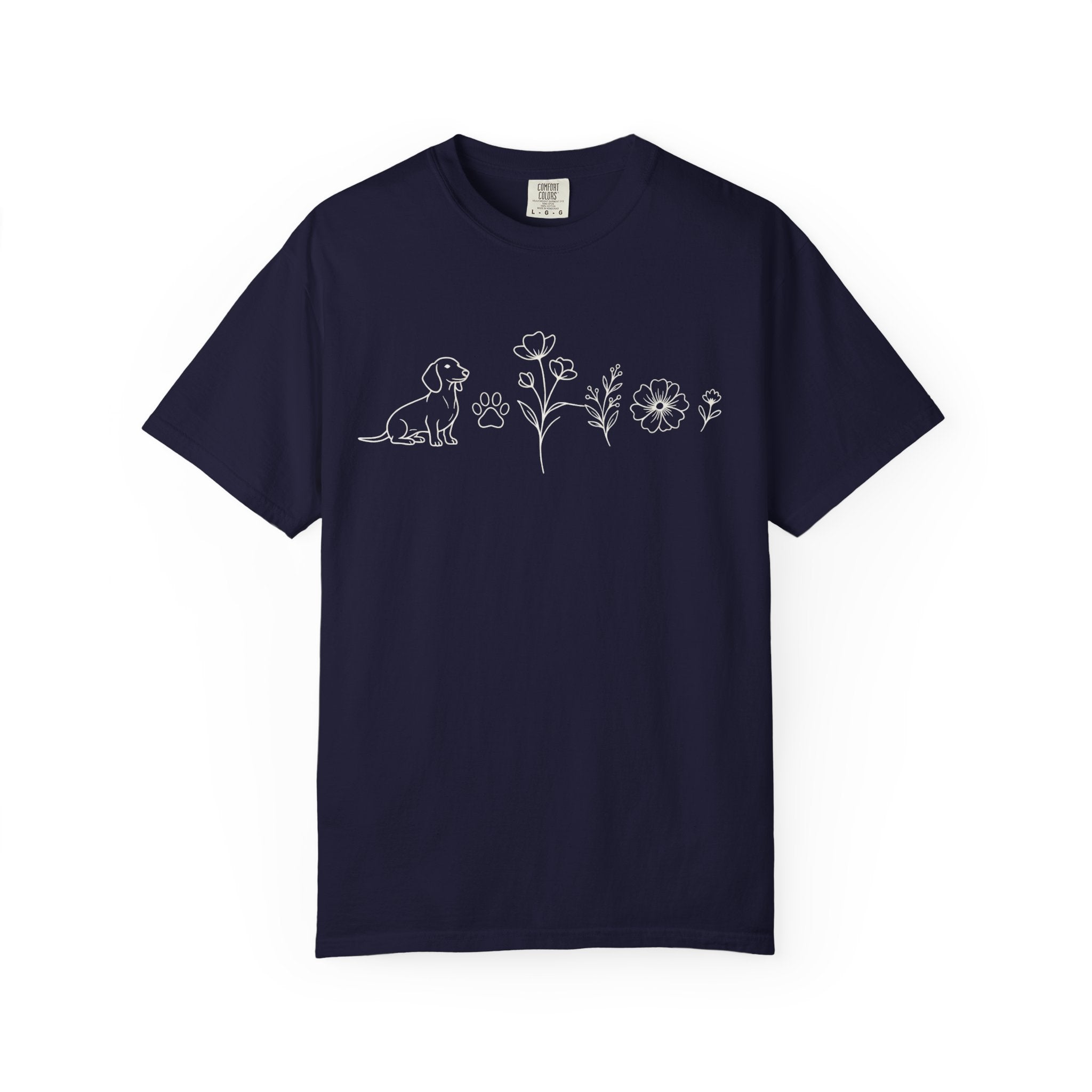 Floral Dachschund Line Art T-Shirt — Minimal Dog & Wildflower Tee