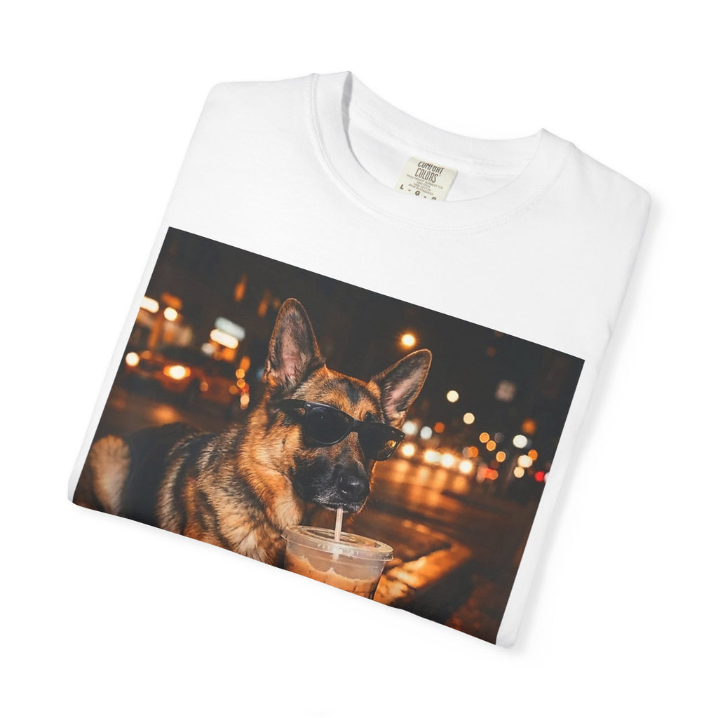 German Shepherd & Iced Coffee Photo T-Shirt — Dog