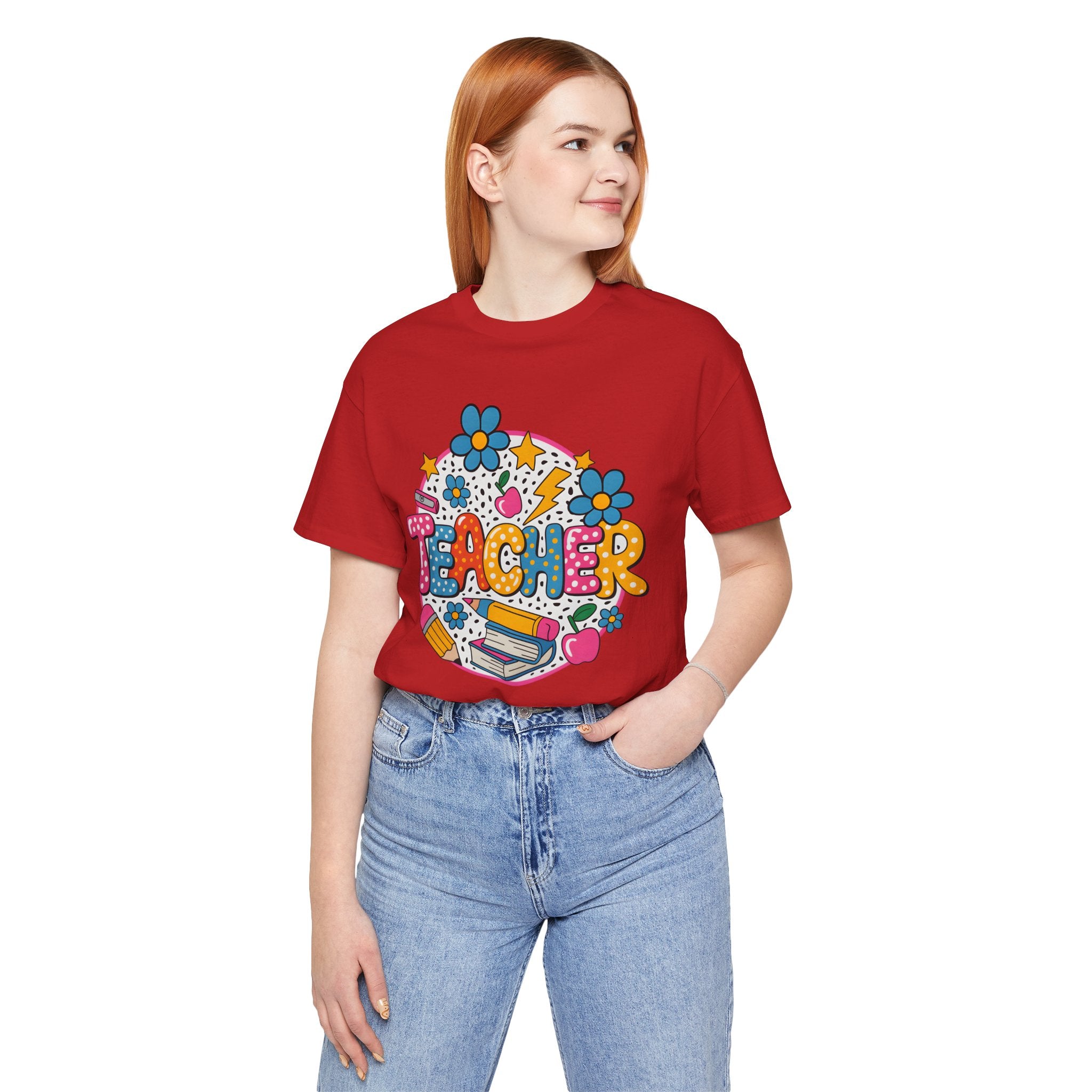 Teacher Doodle Graphic Tee — Colorful School Supplies Design