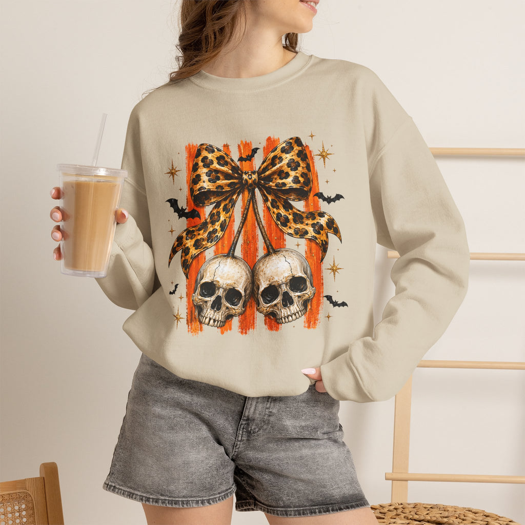 Skull Bow Sweatshirt — Leopard Bow Halloween Crewneck