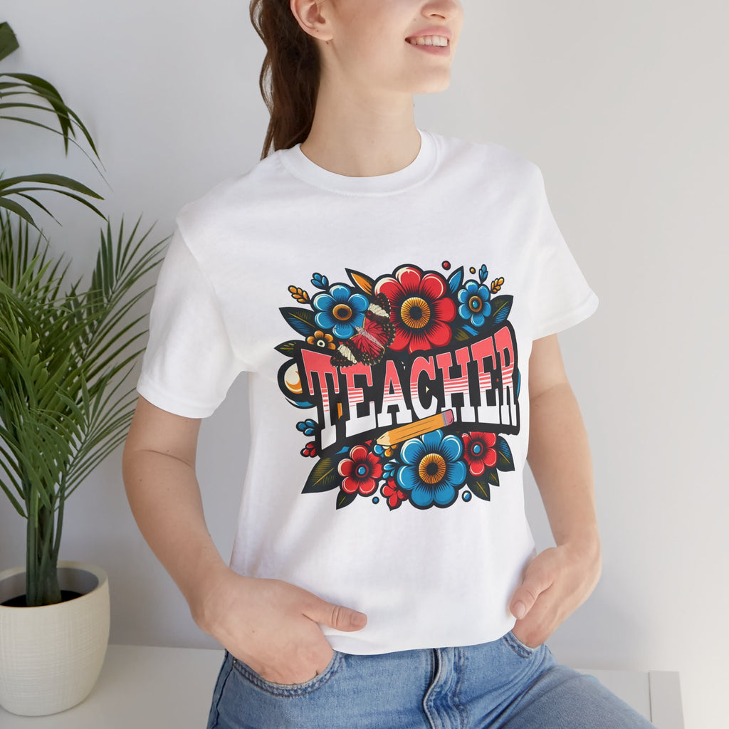 Teacher Floral Tee — Retro Colorful 'Teacher' Shirt
